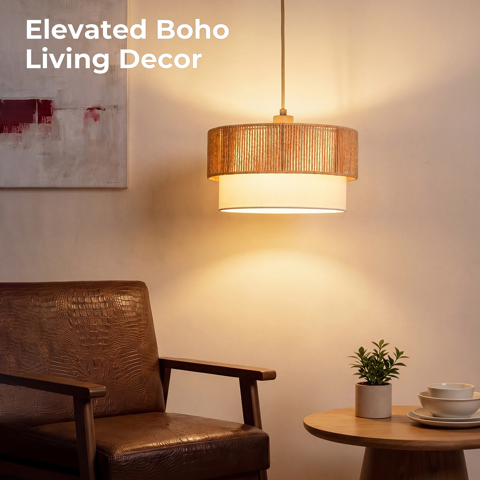 Rattan lampshade & cloth lampshade hanging lamp