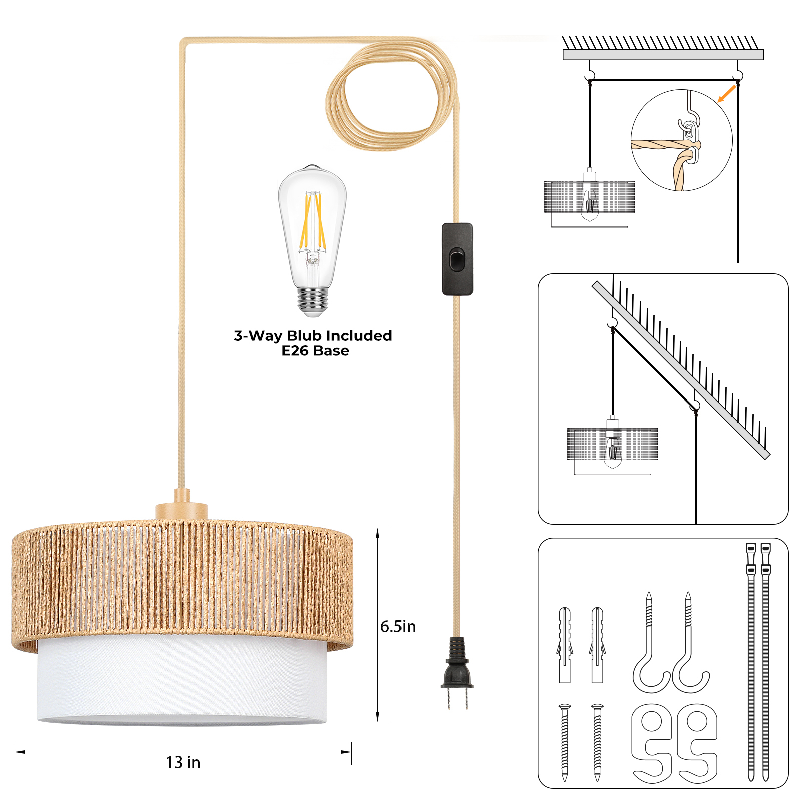 Rattan lampshade & cloth lampshade hanging lamp