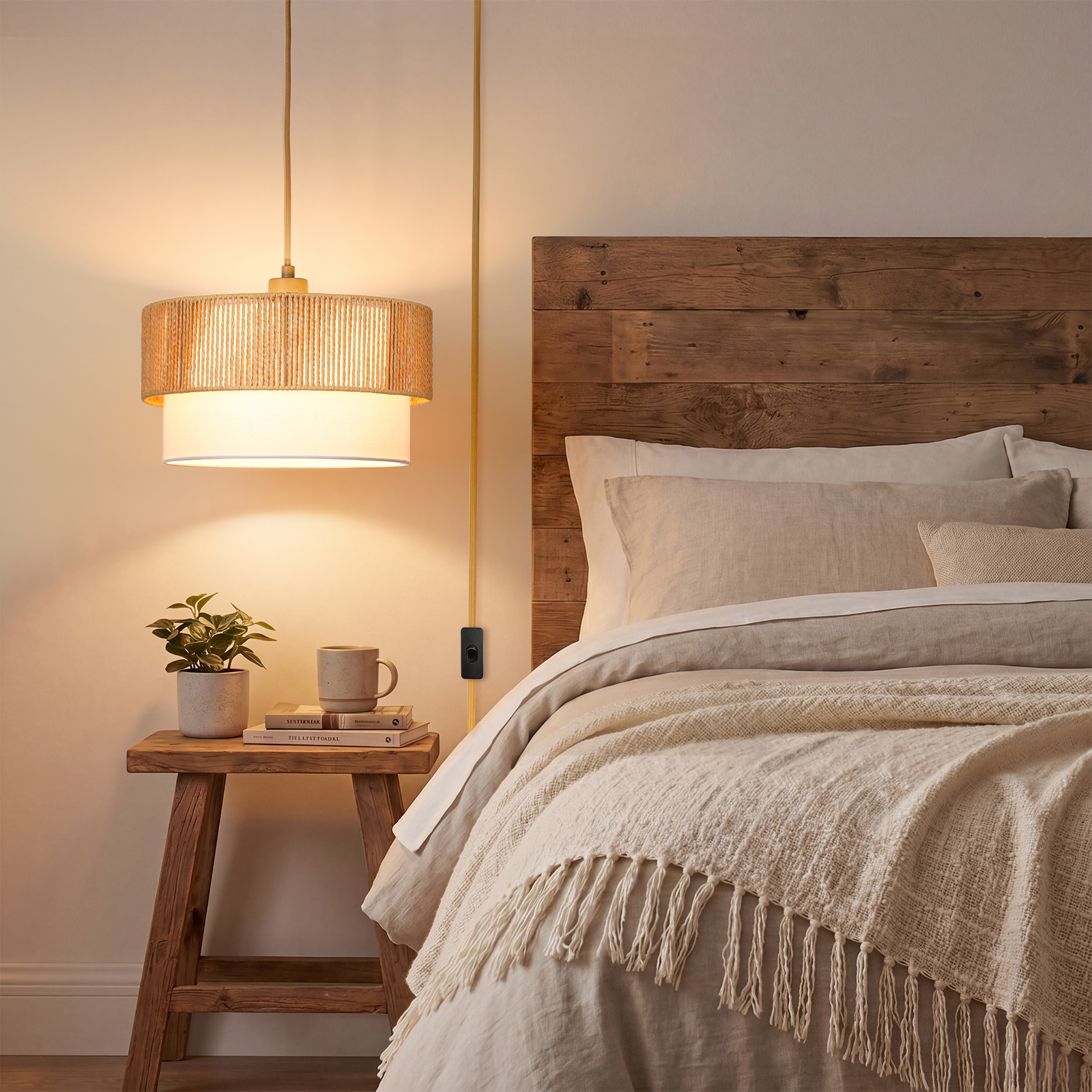 Rattan lampshade & cloth lampshade hanging lamp