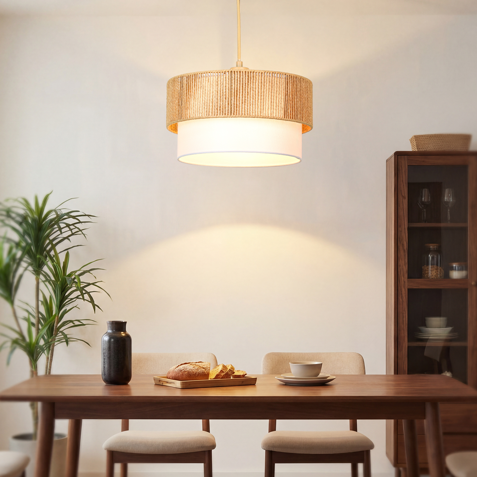 Rattan lampshade & cloth lampshade hanging lamp