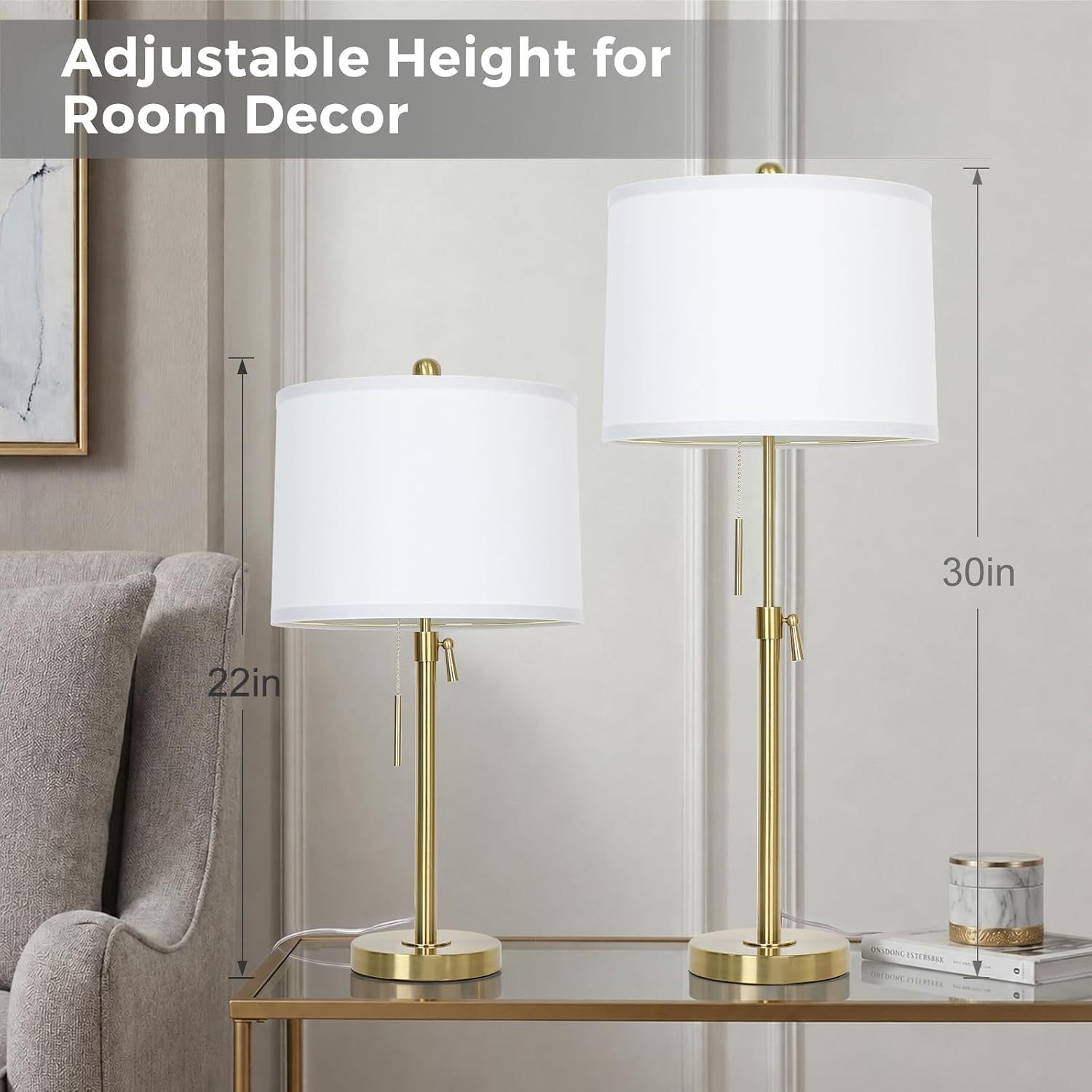 Marble Lift Function Table Lamp 30in-2Pack