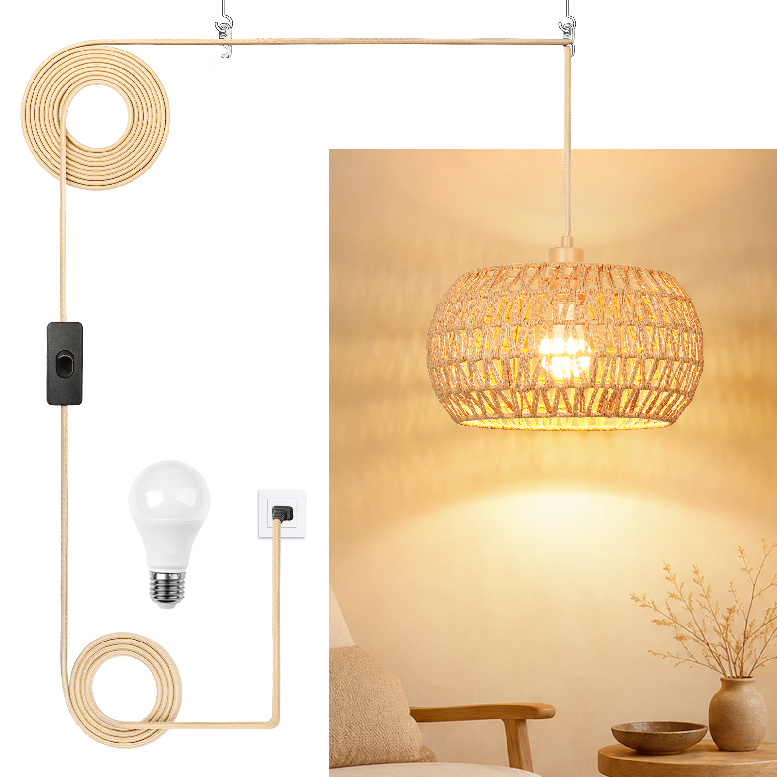 Rattan lampshade hanging lamp
