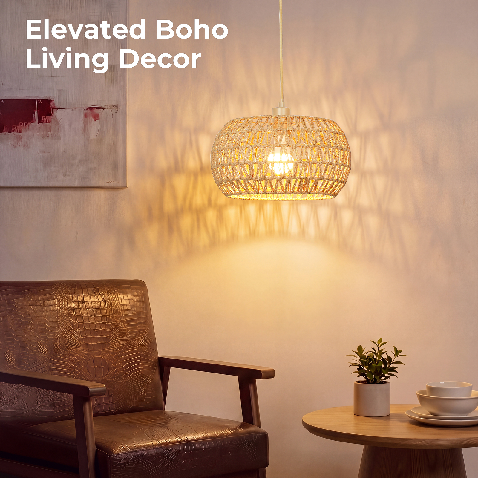Rattan lampshade hanging lamp