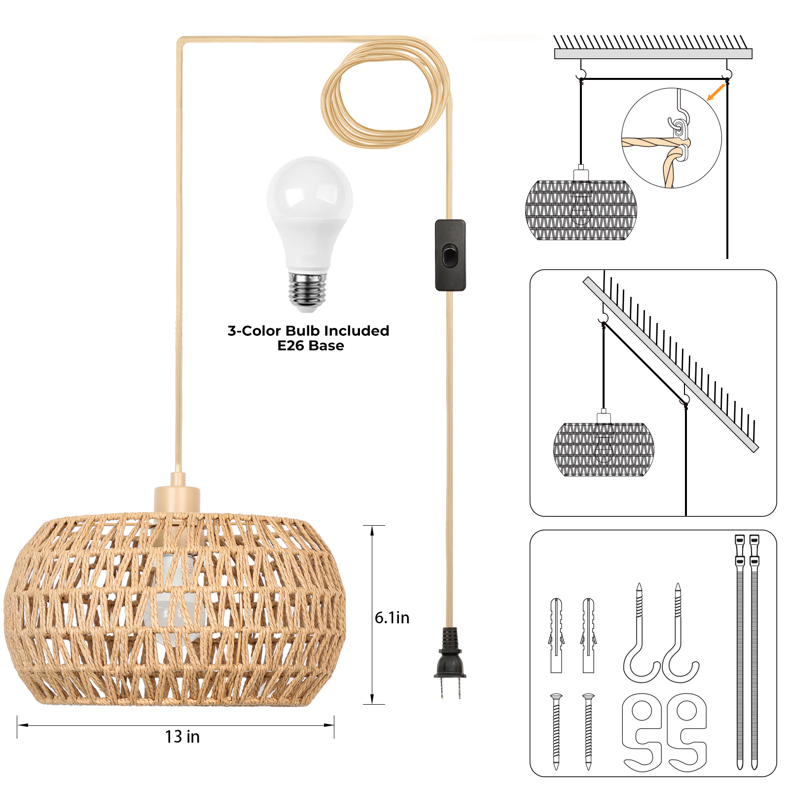 Rattan lampshade hanging lamp
