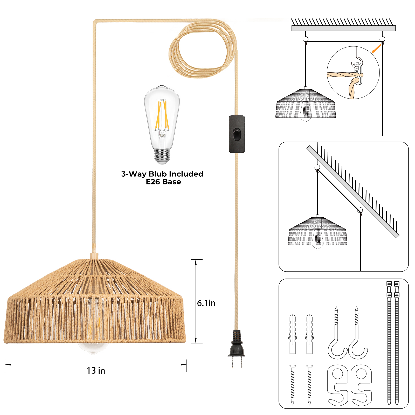 Rattan lampshade hanging lamp