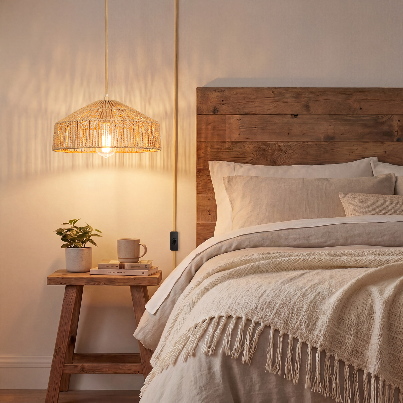 Rattan lampshade hanging lamp