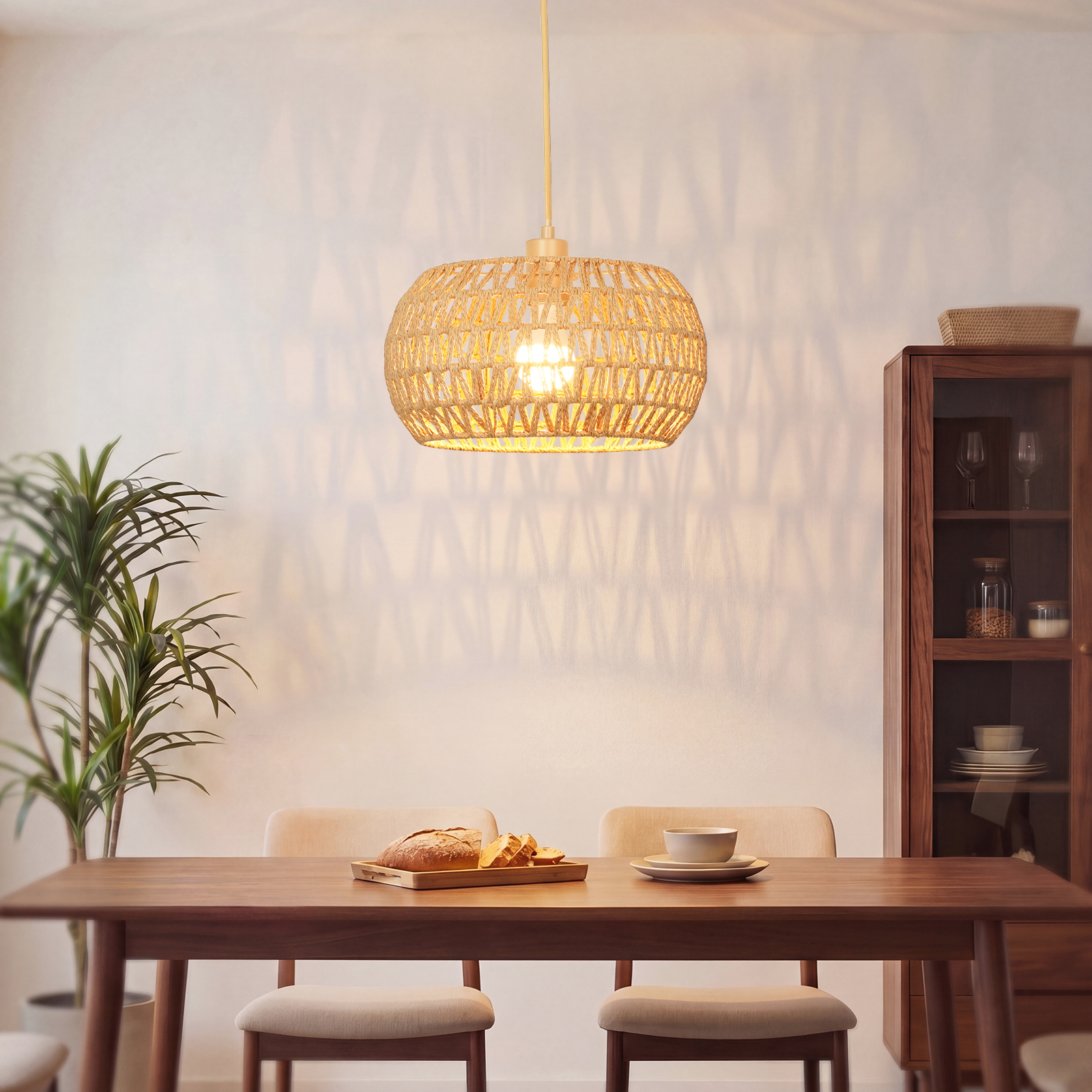 Rattan lampshade hanging lamp