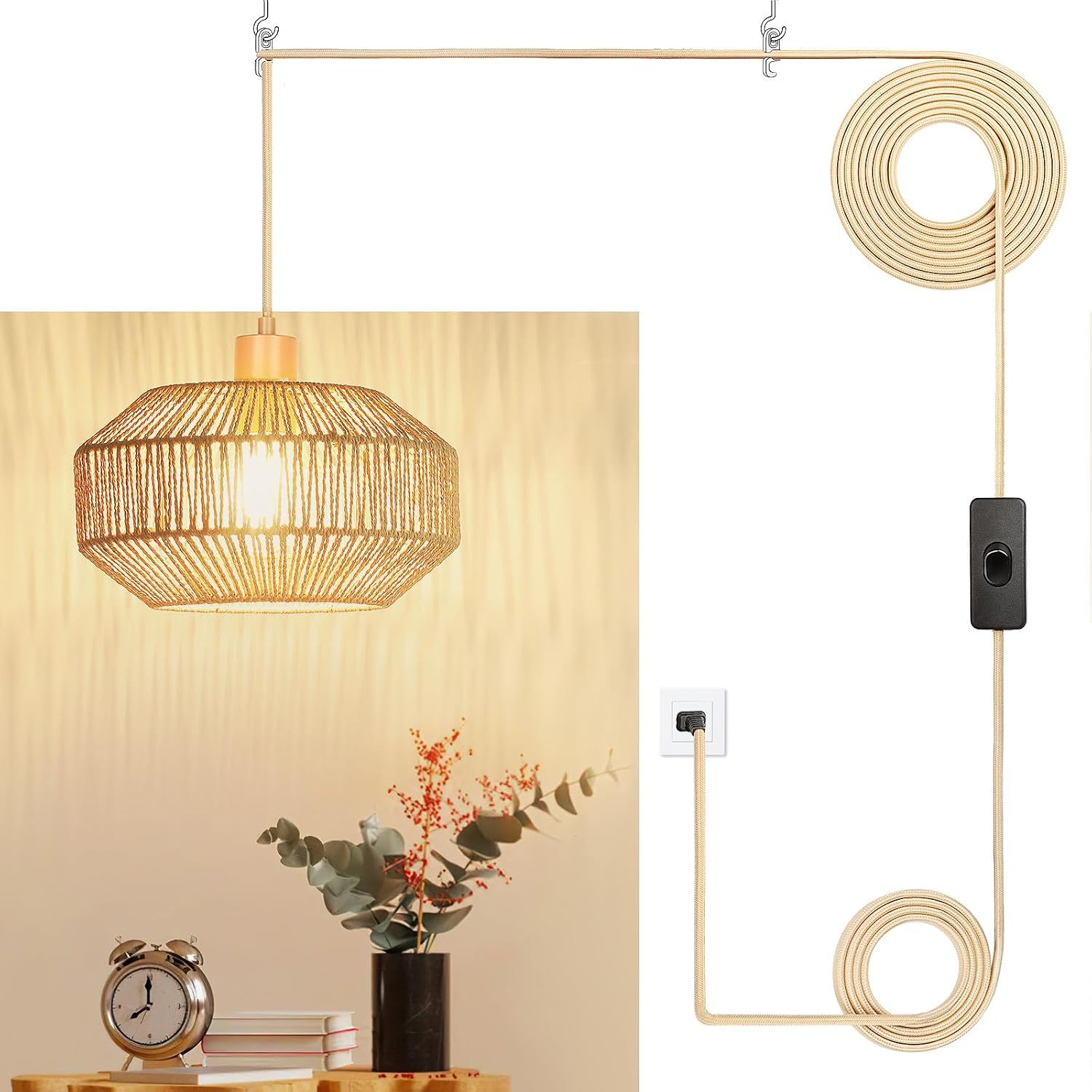 Rattan lampshade hanging lamp