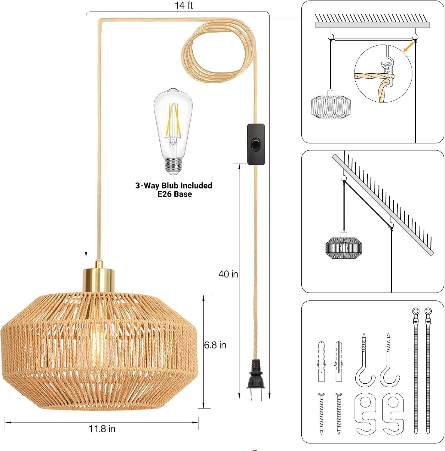 Rattan lampshade hanging lamp