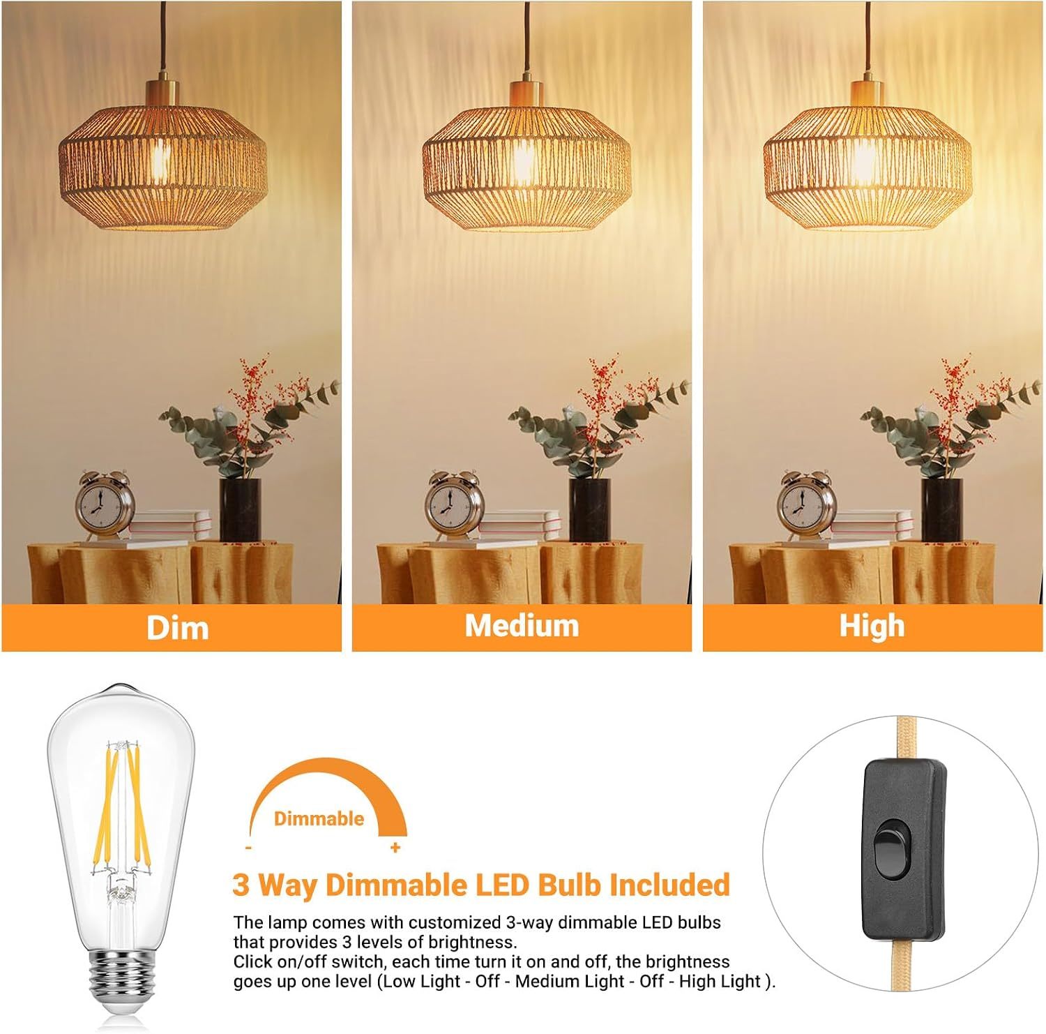 Rattan lampshade hanging lamp