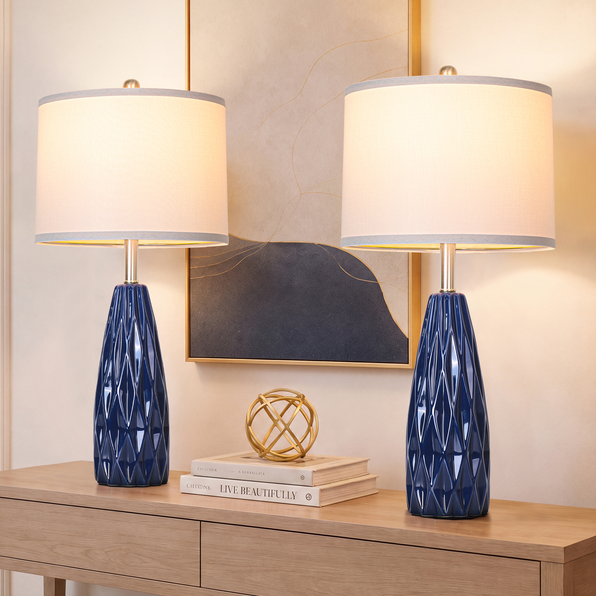 Diamond pattern ceramic table lamp