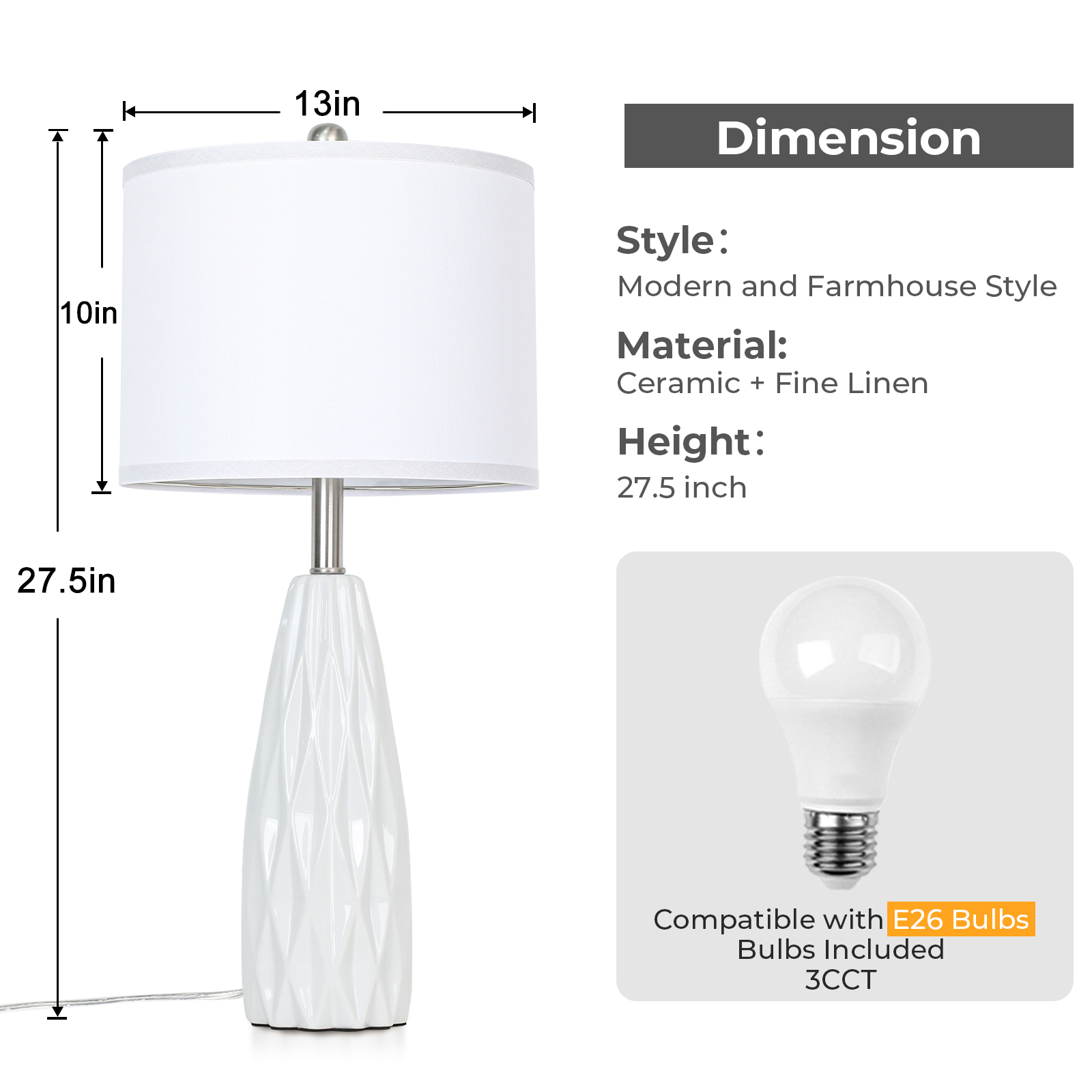 Diamond pattern ceramic table lamp