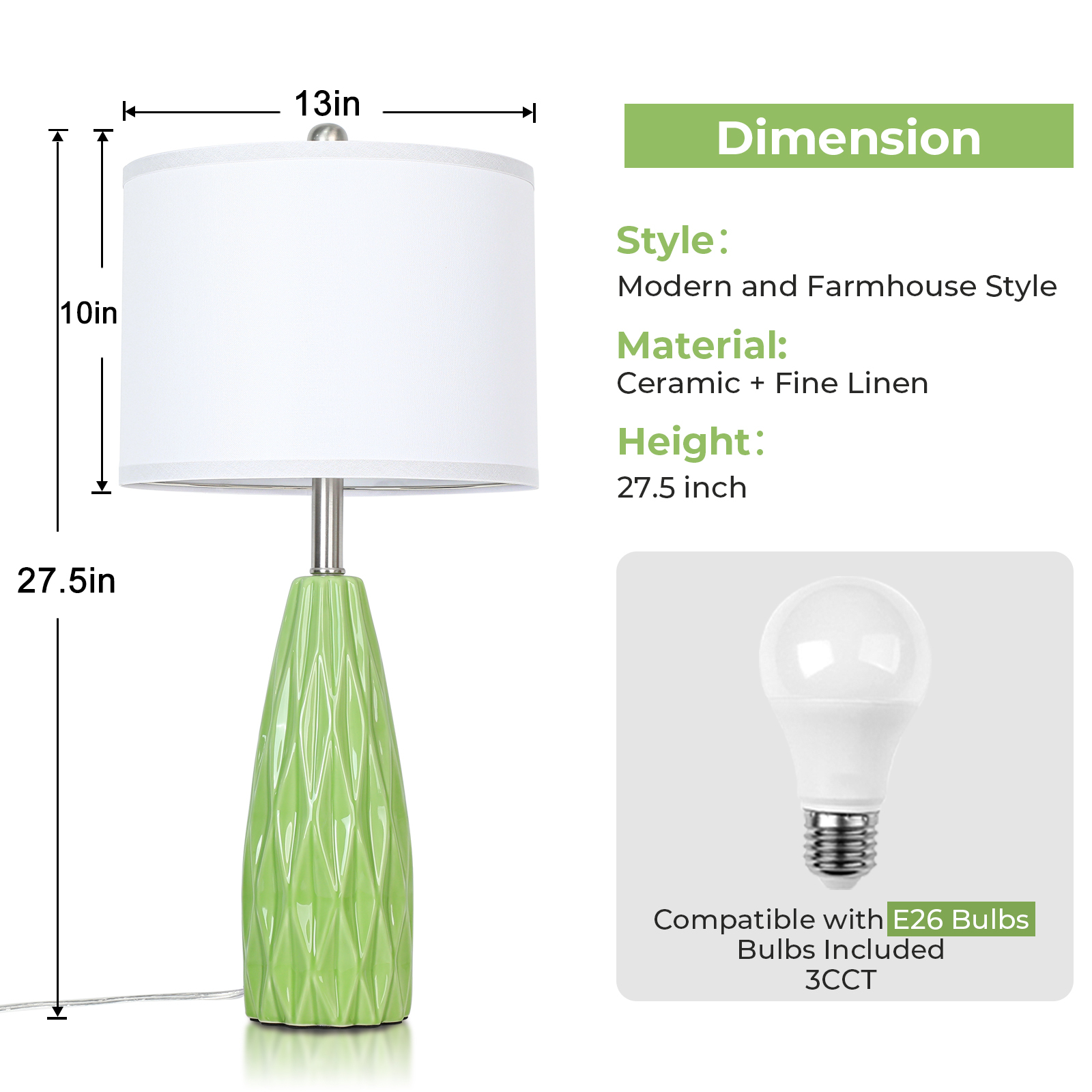 Diamond pattern ceramic table lamp