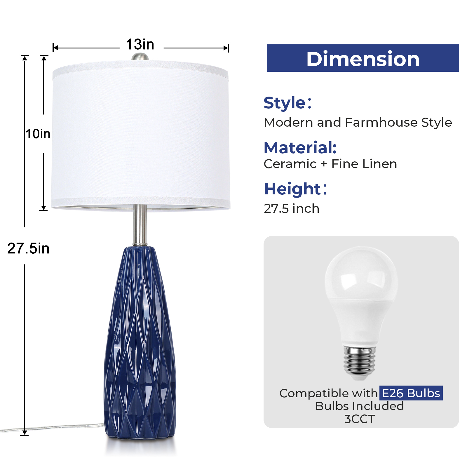 Diamond pattern ceramic table lamp