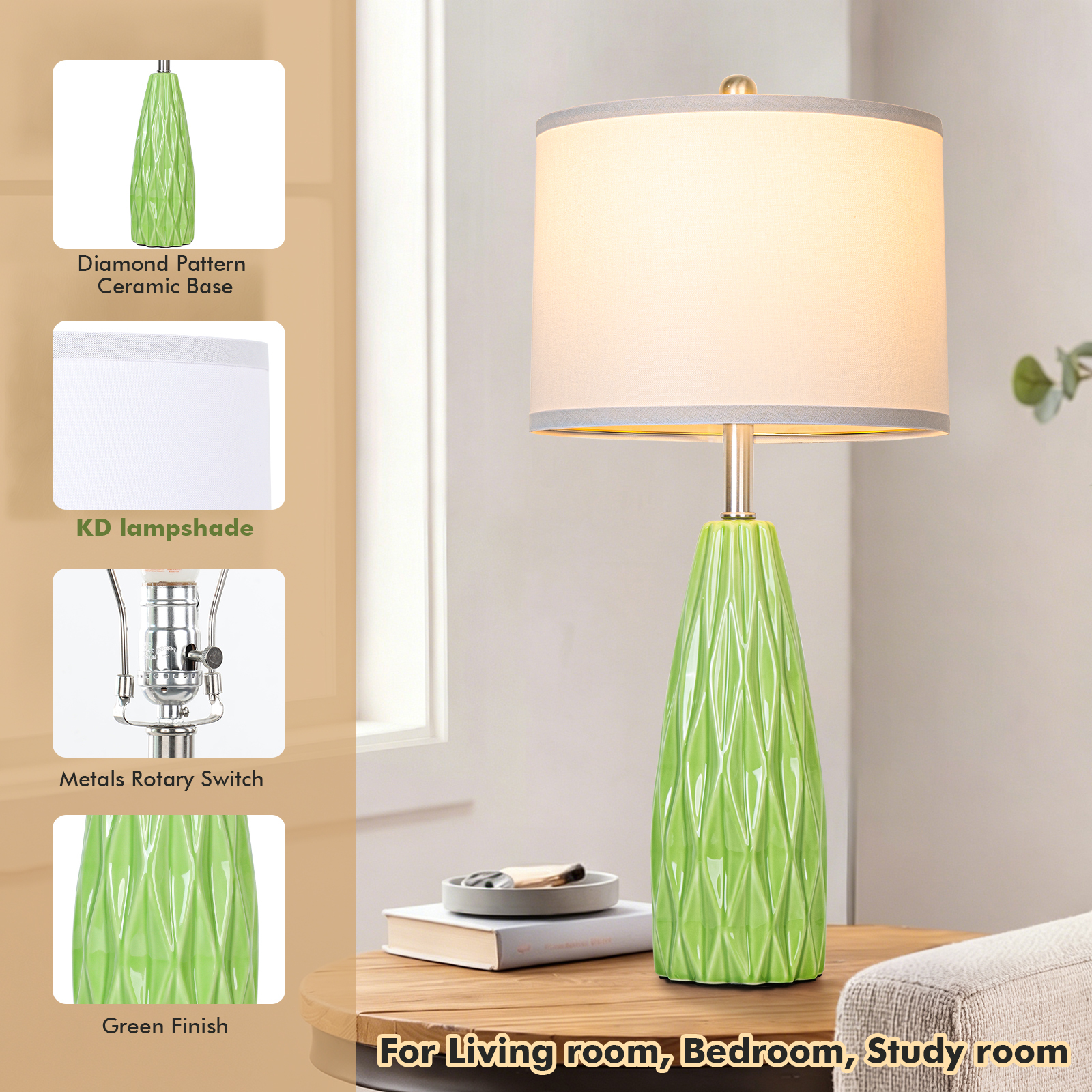 Diamond pattern ceramic table lamp