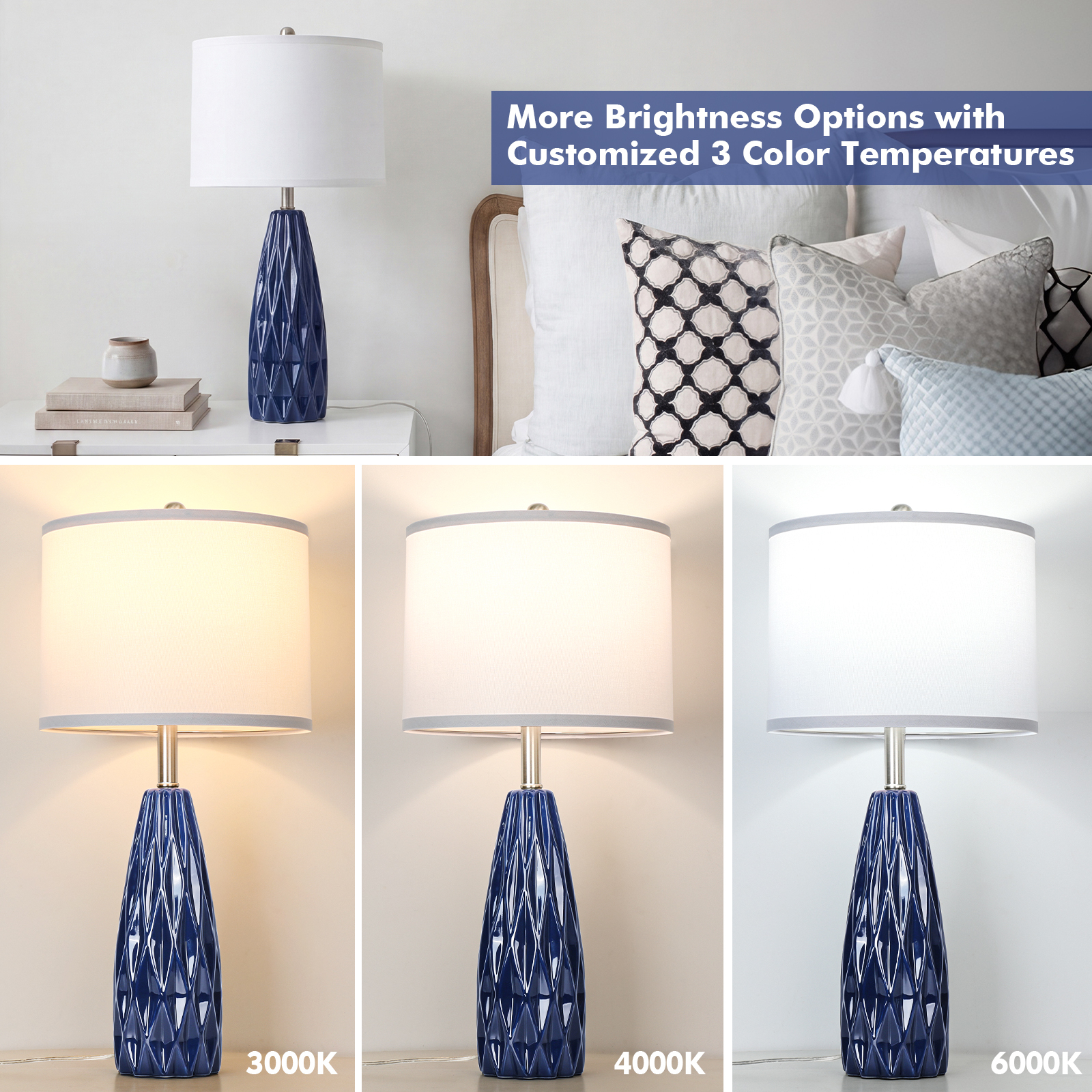 Diamond pattern ceramic table lamp