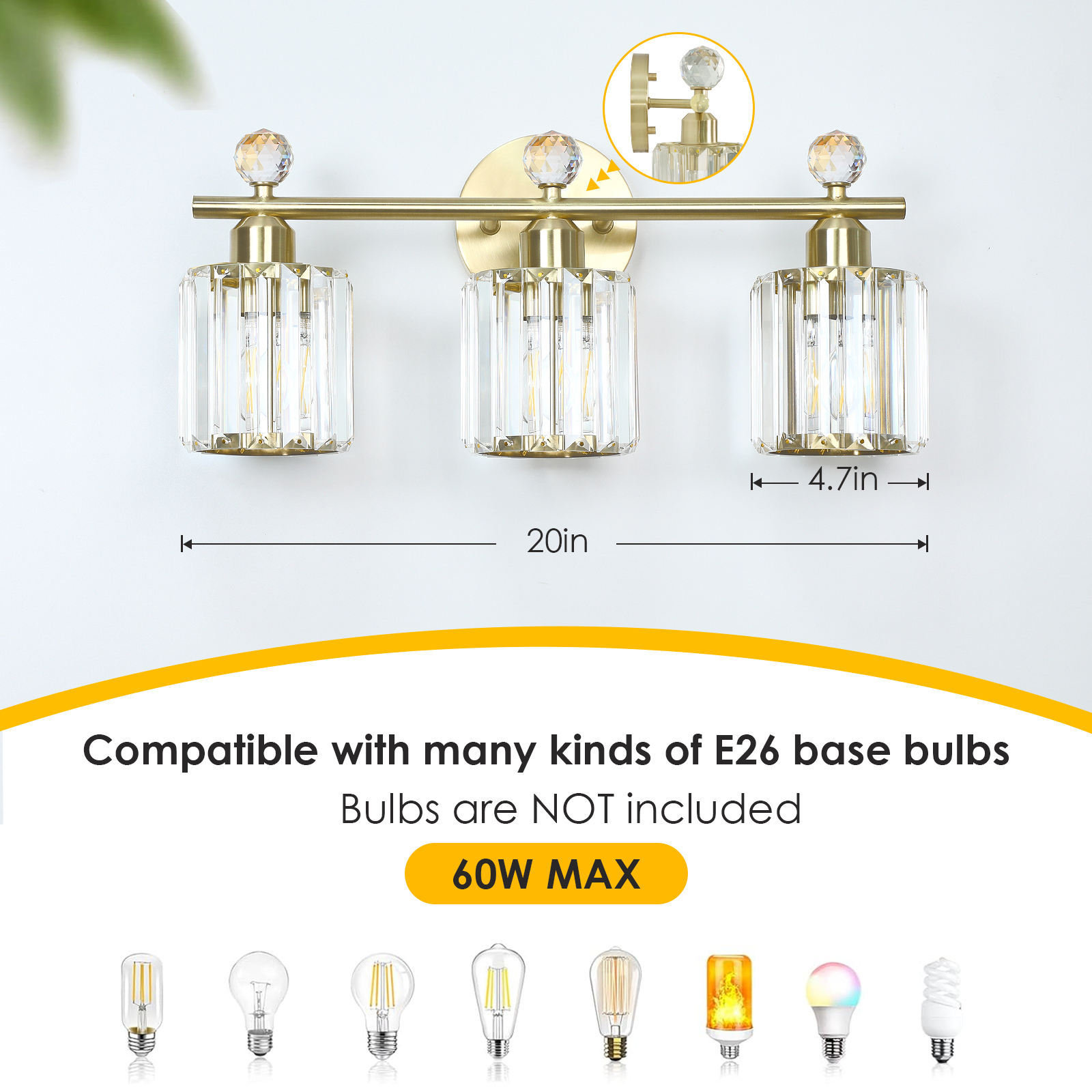 Crystal Bathroom Wall Lamp Single Head