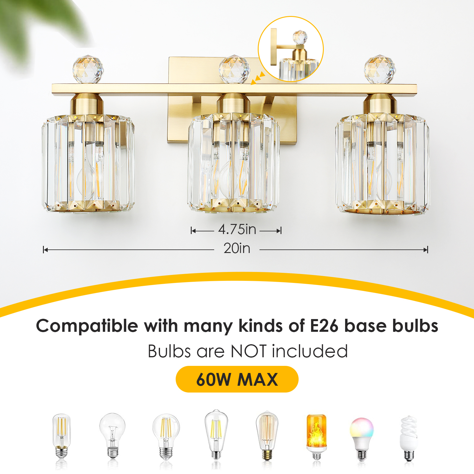 Crystal Bathroom Wall Lamp Single Head