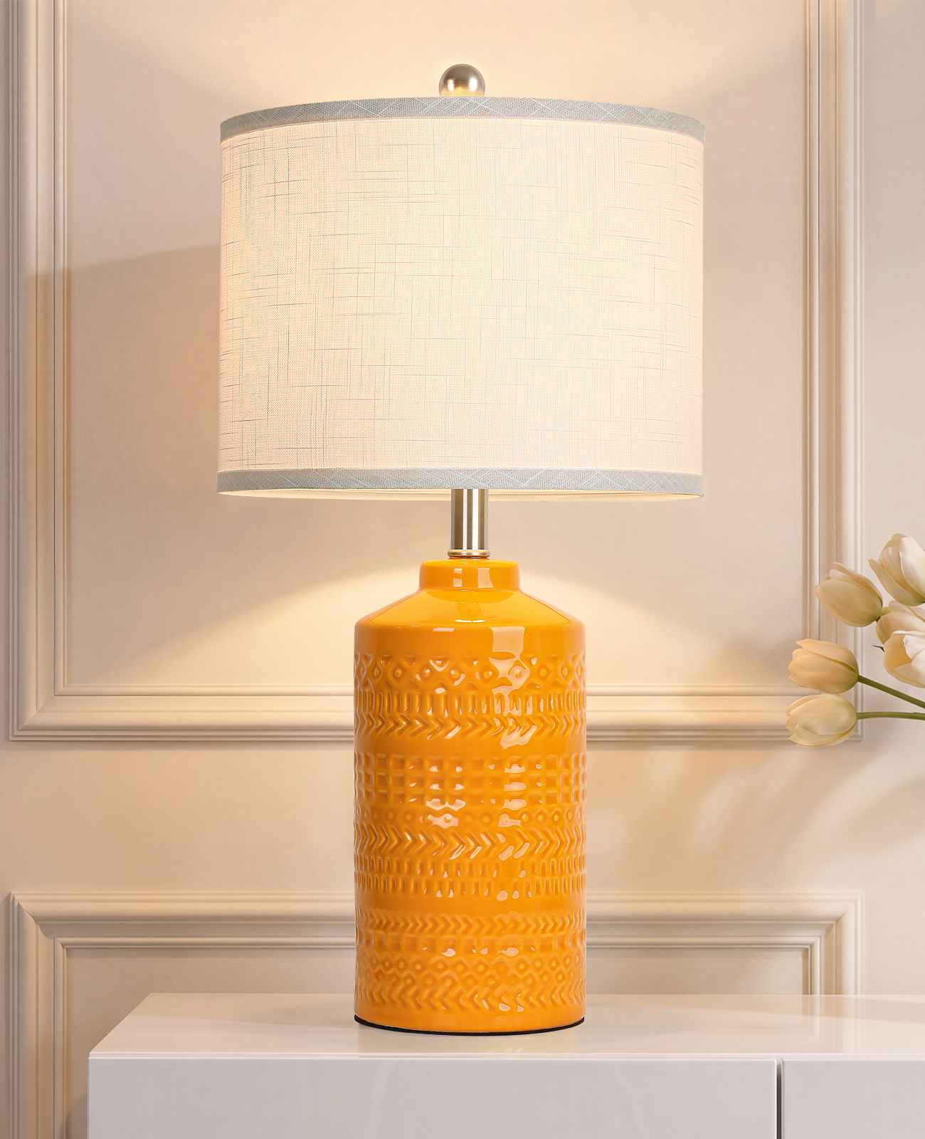 Straight Ceramic Table Lamp 25in