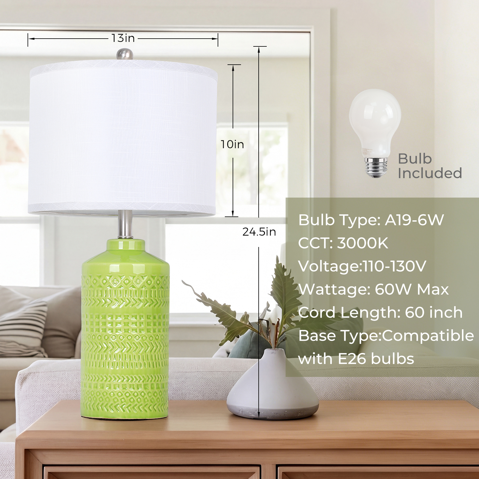 Straight Ceramic Table Lamp 25in