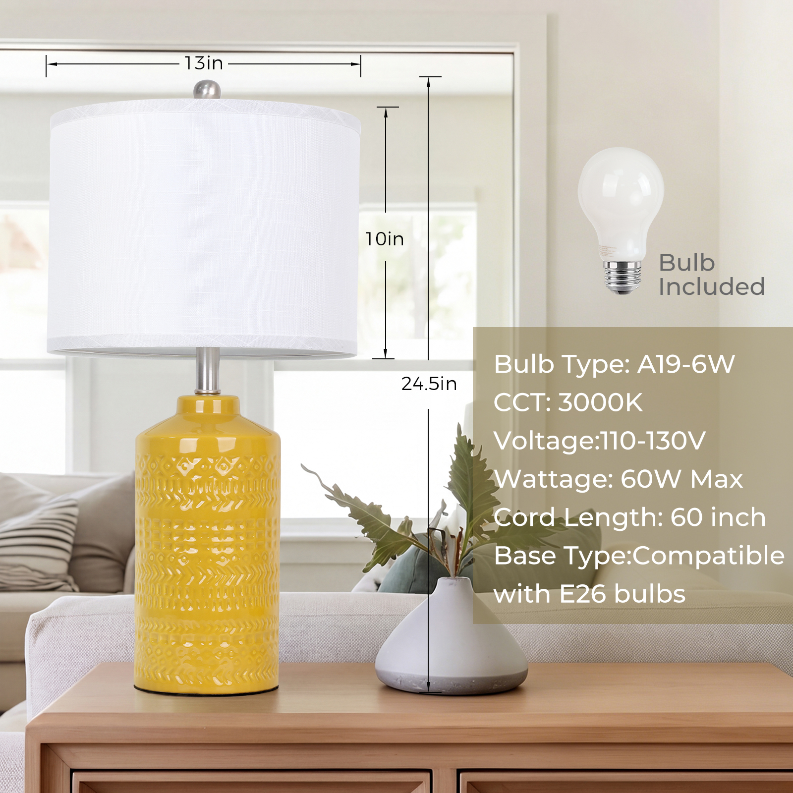 Straight Ceramic Table Lamp 25in