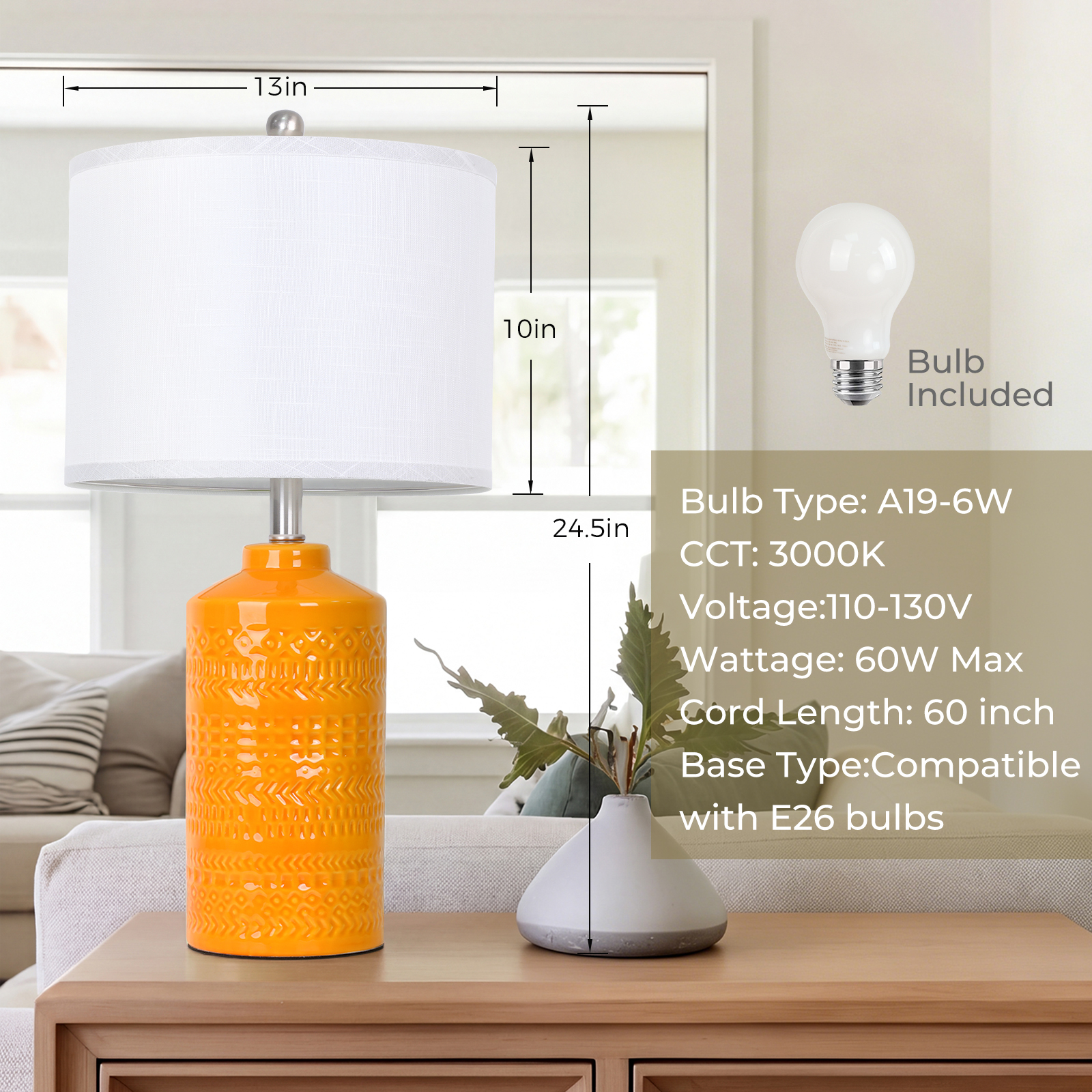 Straight Ceramic Table Lamp 25in