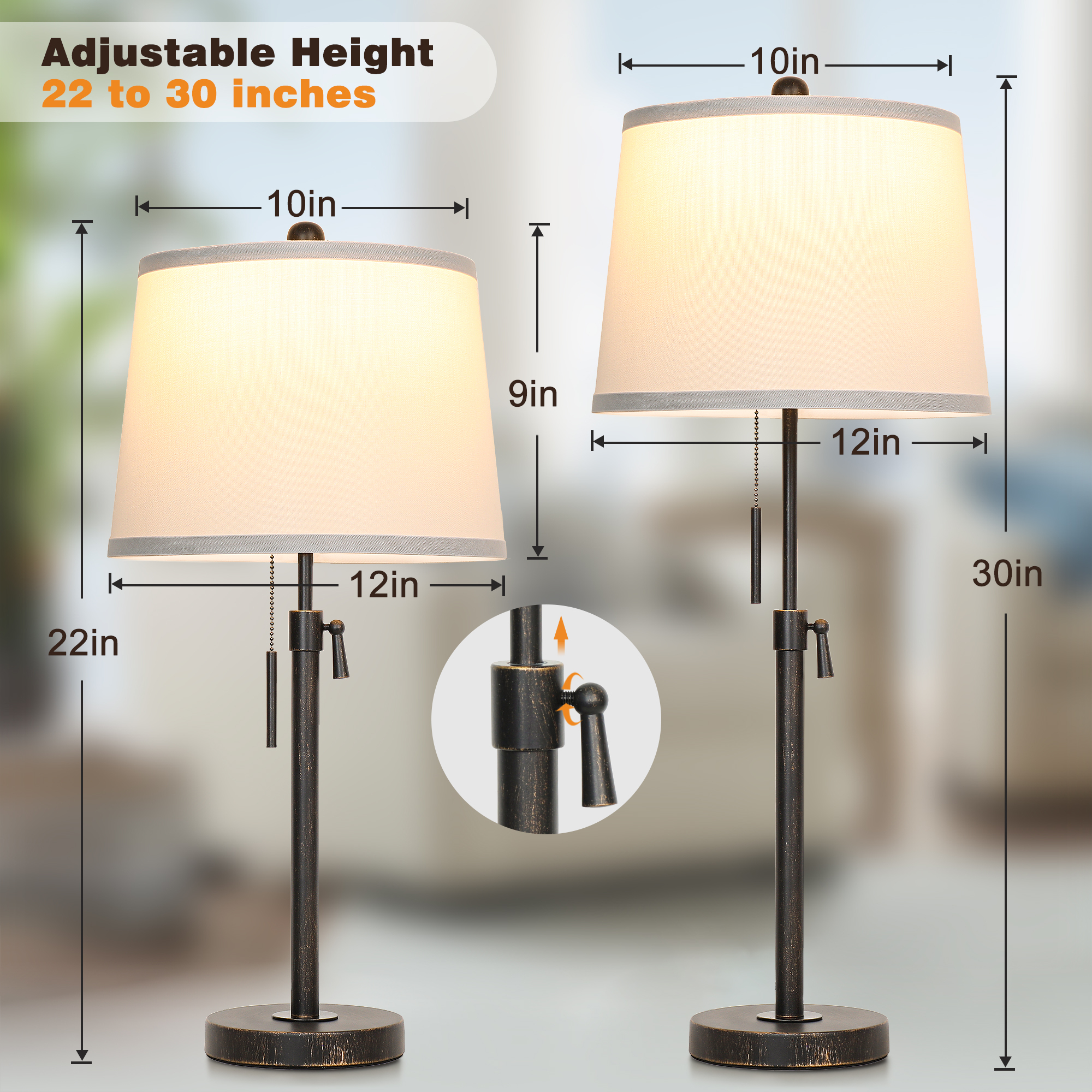 Metal Base Liftable Table Lamp-30in-2Pack