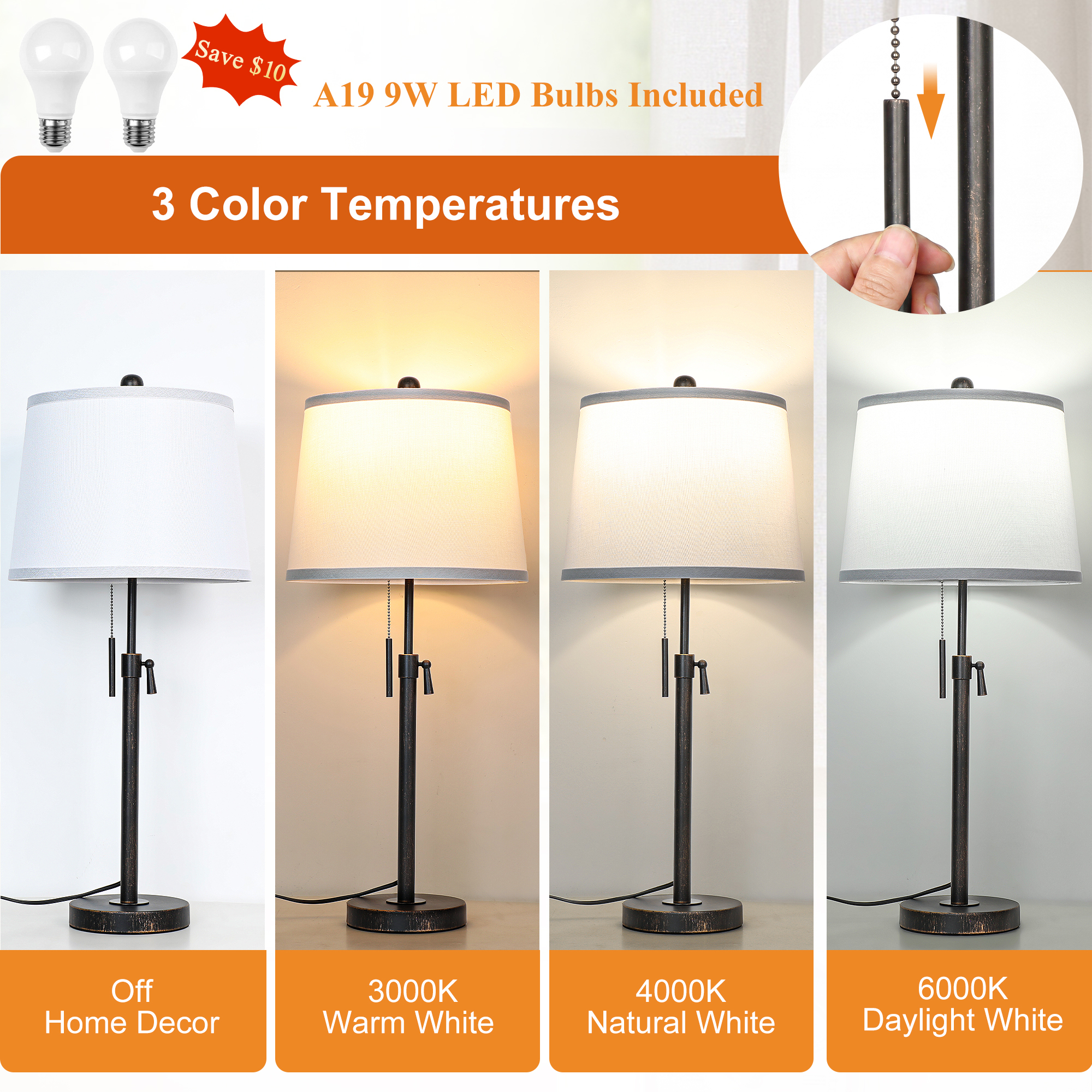 Metal Base Liftable Table Lamp-30in-2Pack