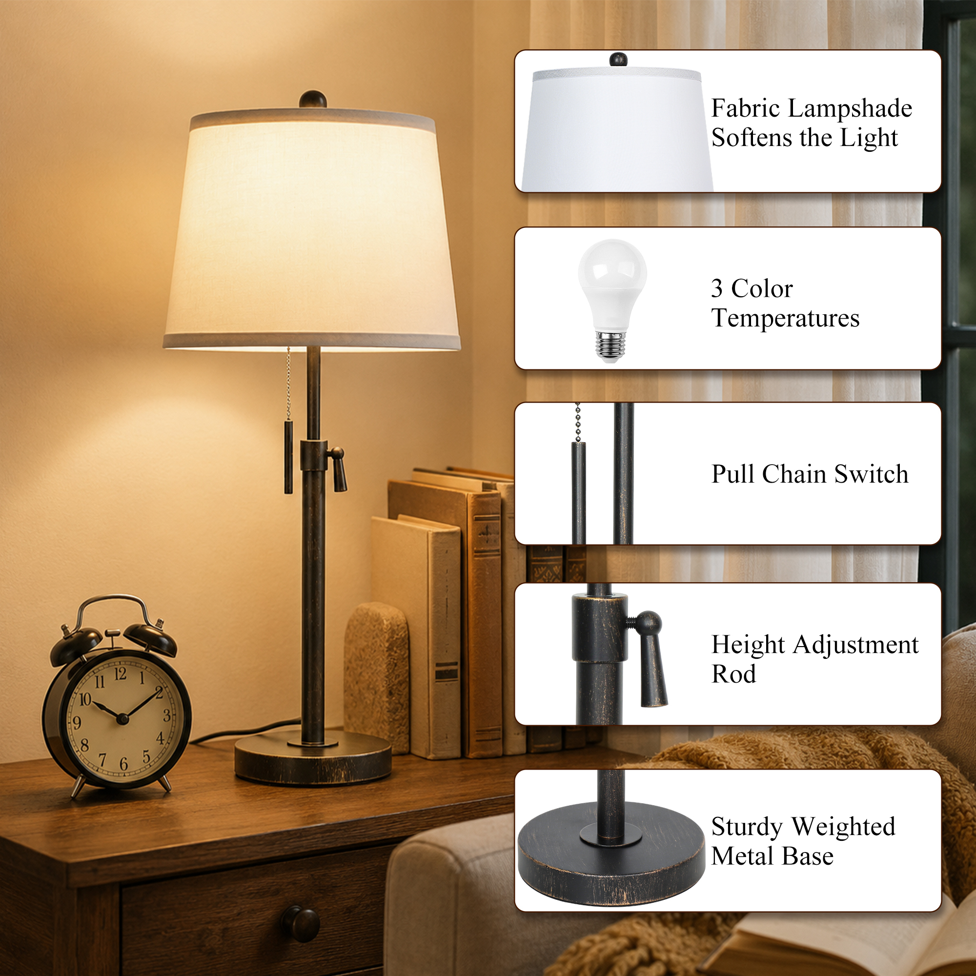 Metal Base Liftable Table Lamp-30in-2Pack
