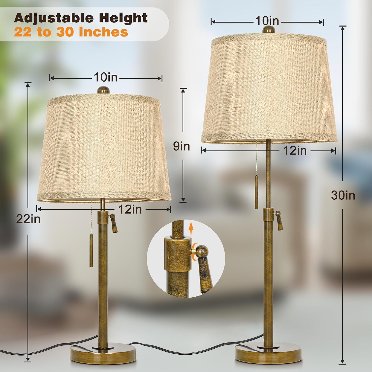 Metal Base Liftable Table Lamp-30in