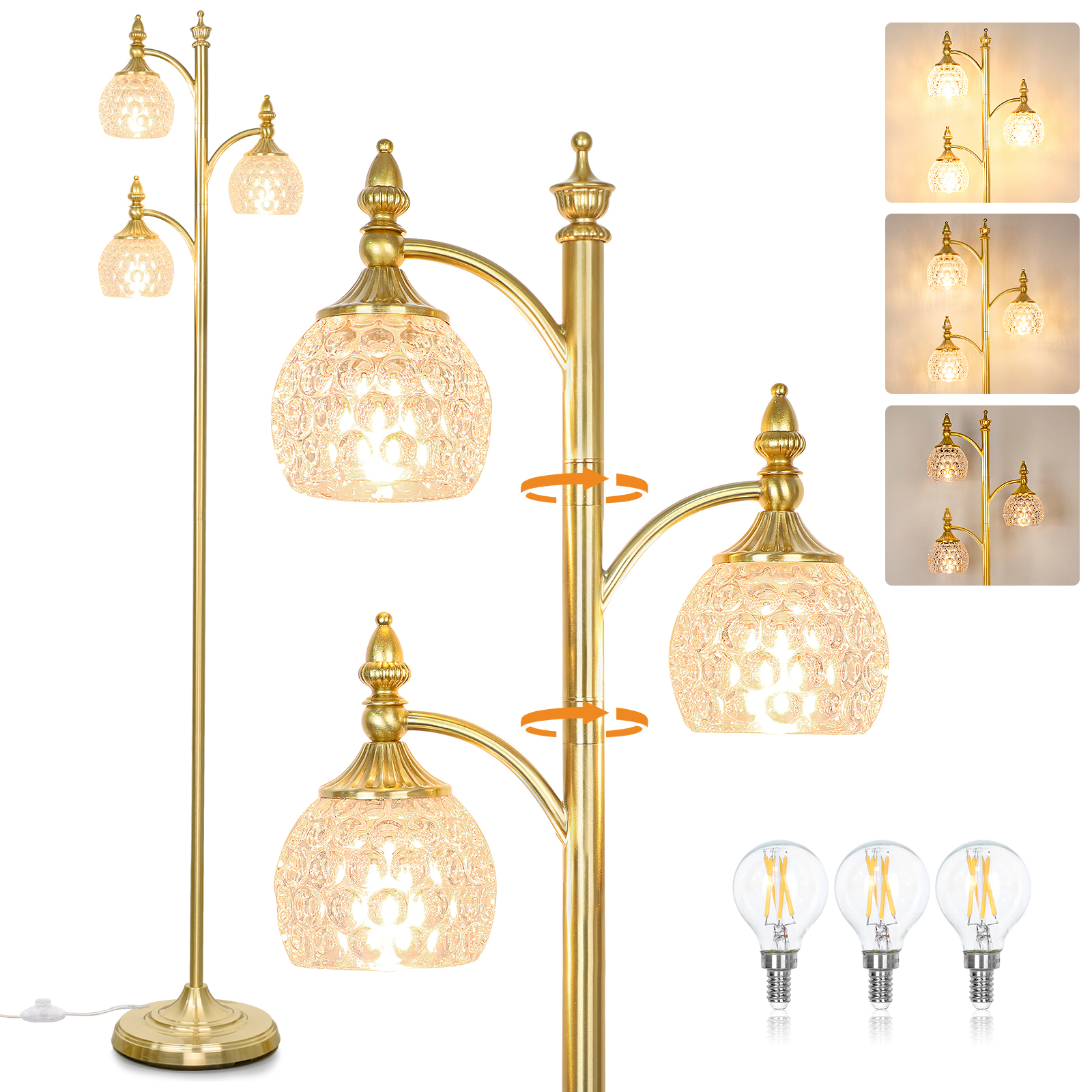 Metal & glass shade floor lamp 3 heads