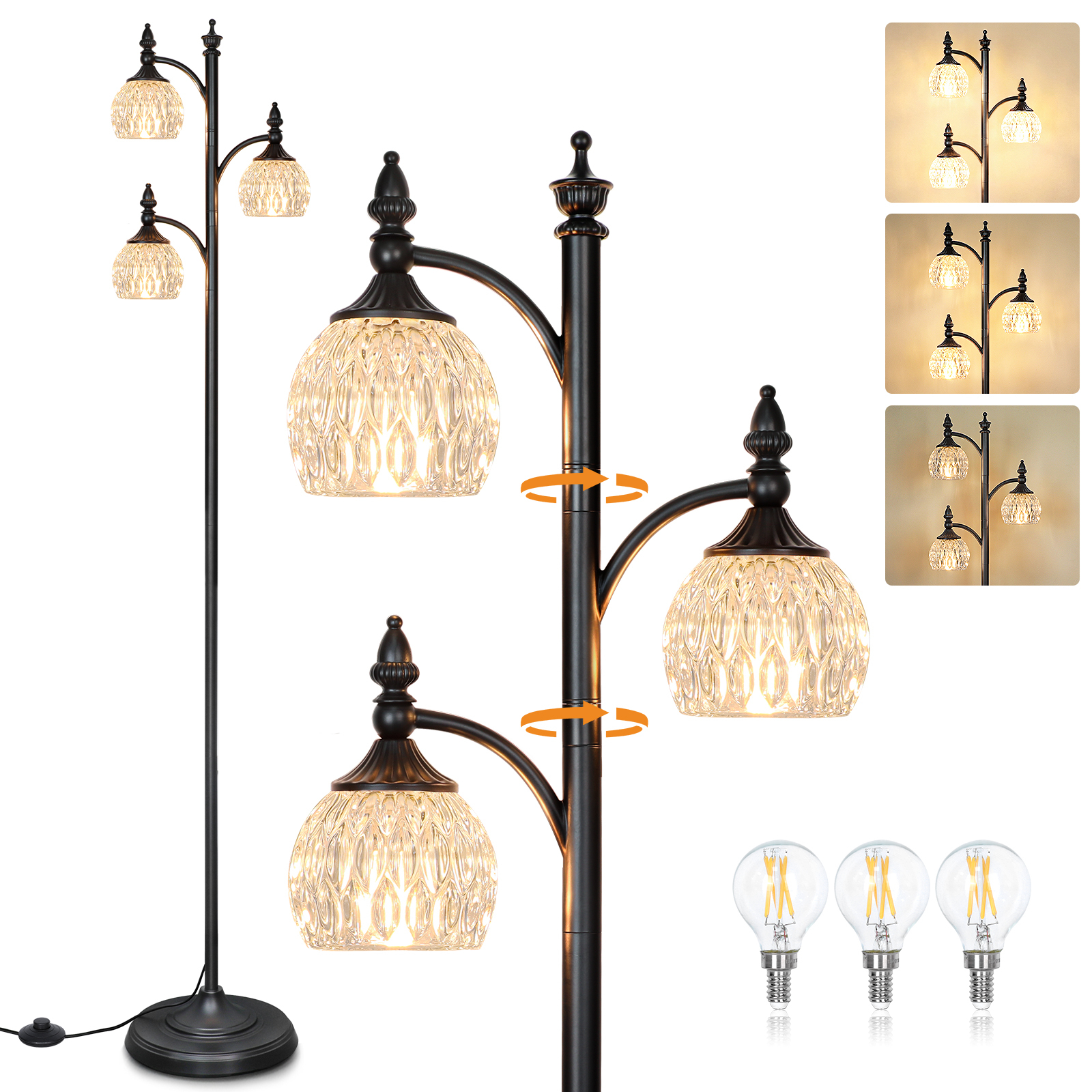 Metal & glass shade floor lamp 3 heads