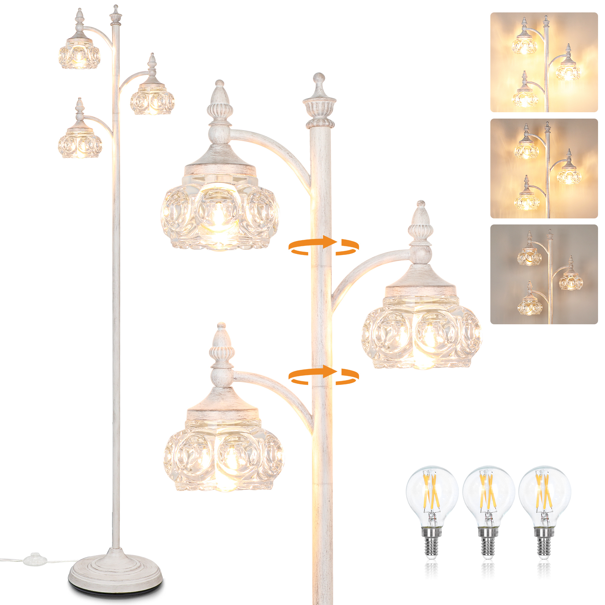 Metal & glass shade floor lamp 3 heads