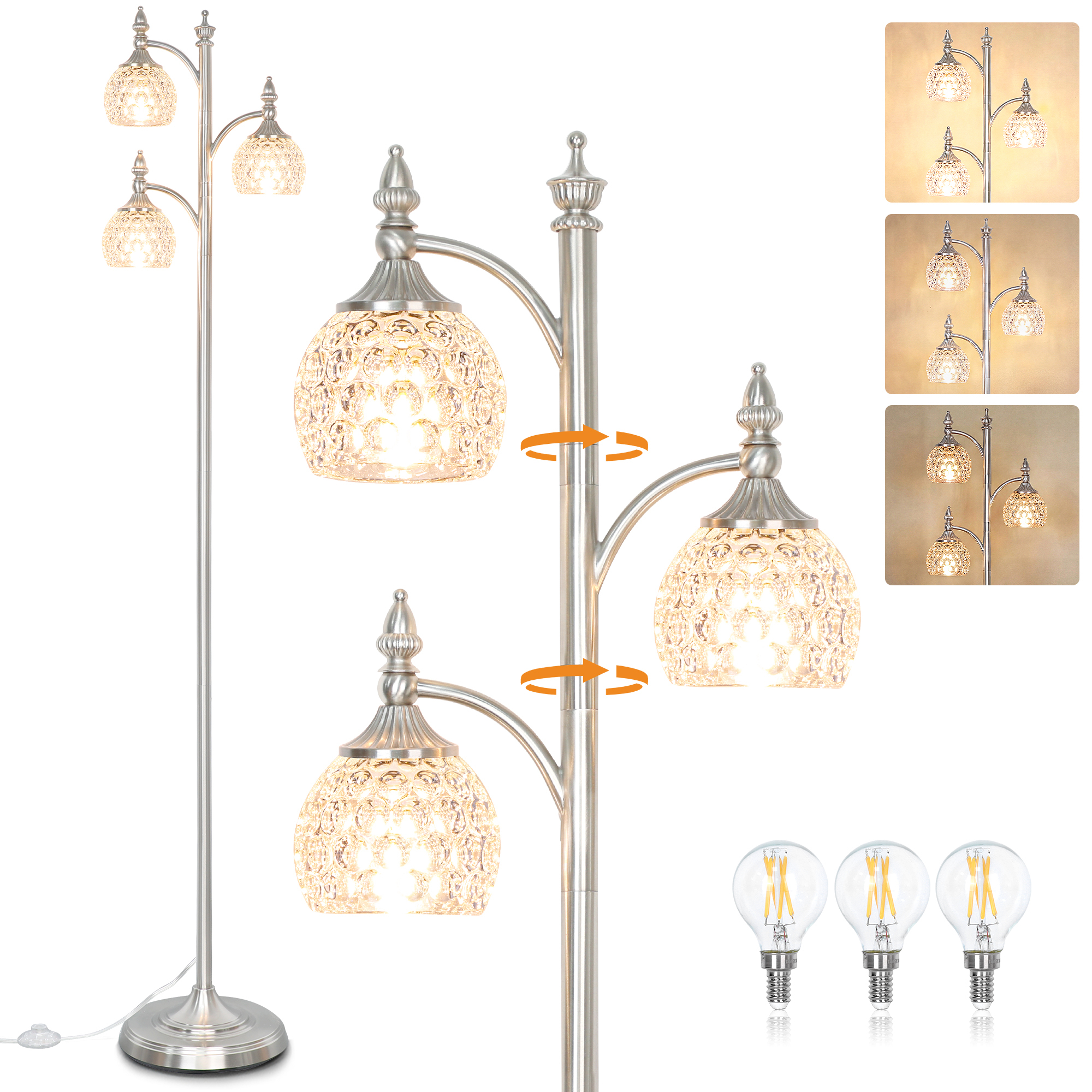 Metal & glass shade floor lamp 3 heads