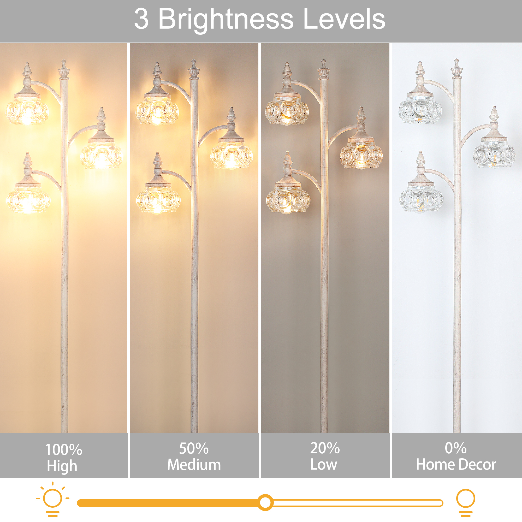 Metal & glass shade floor lamp 3 heads