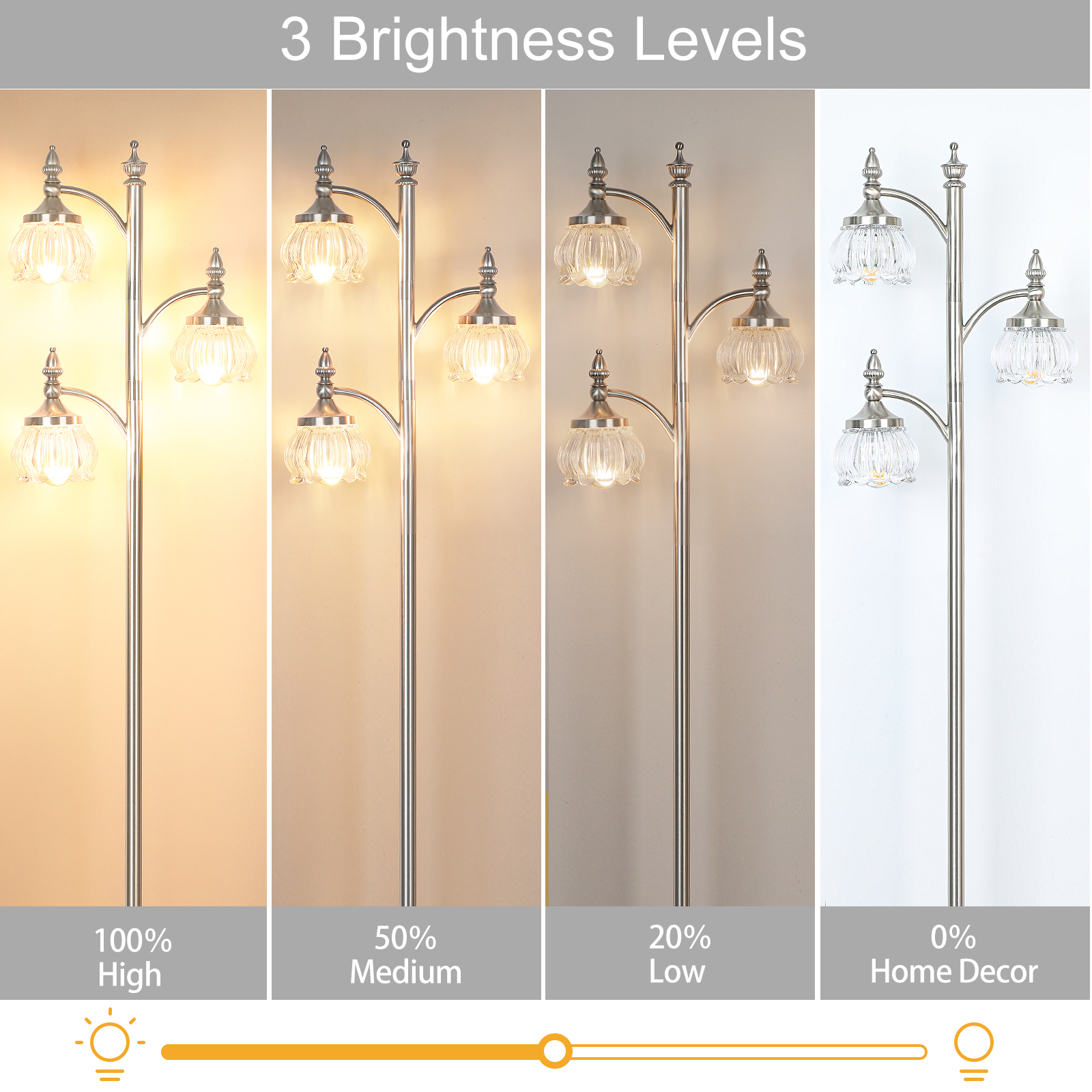Metal & glass shade floor lamp 3 heads