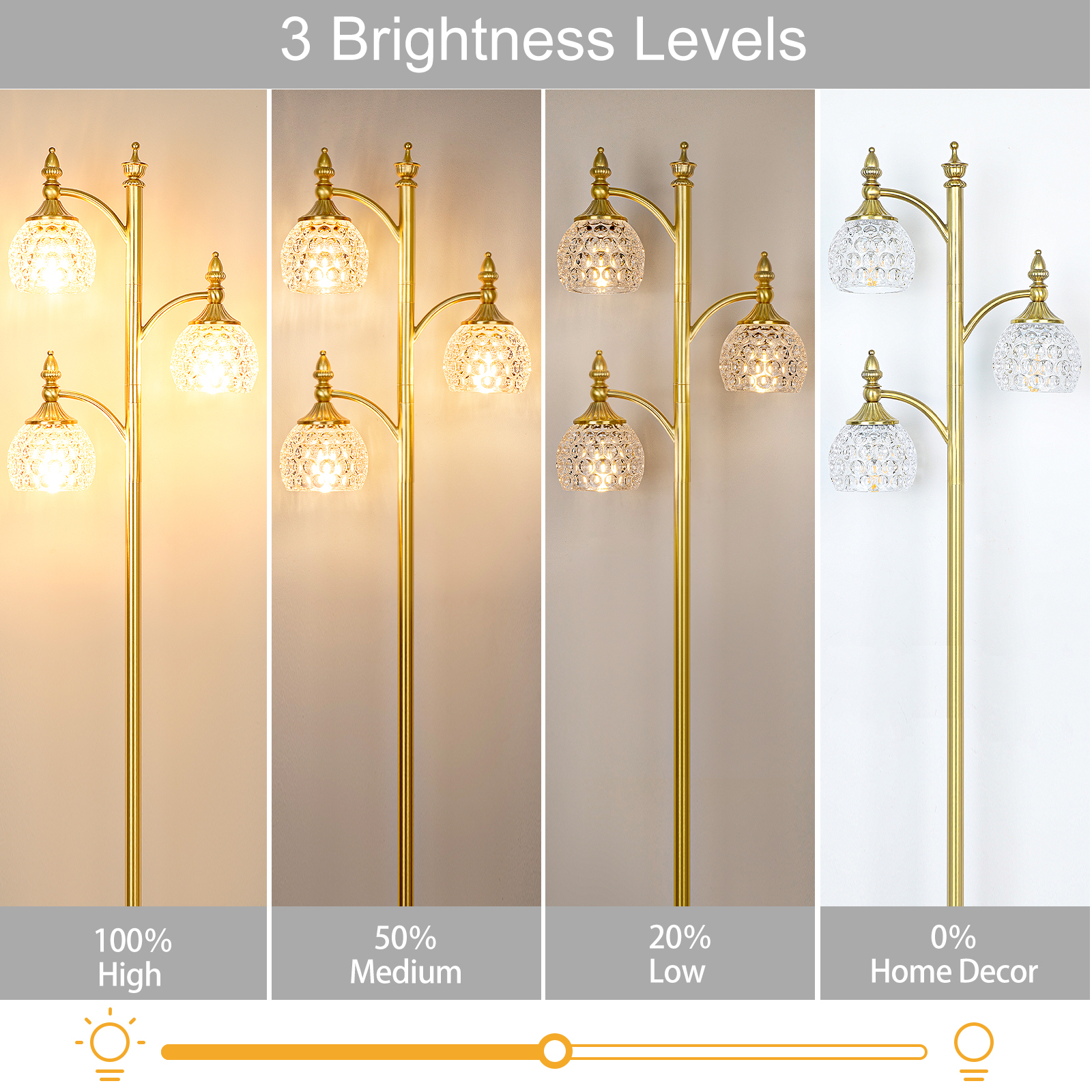 Metal & glass shade floor lamp 3 heads