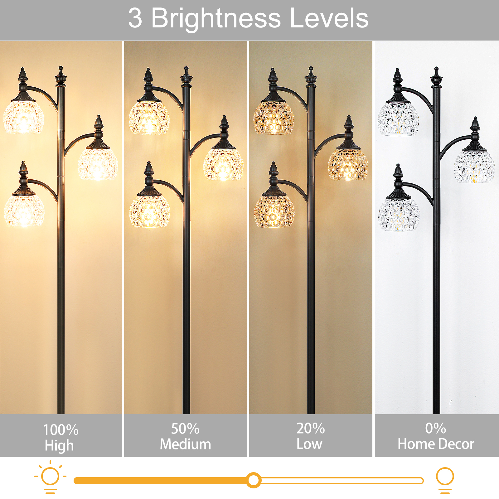 Metal & glass shade floor lamp 3 heads