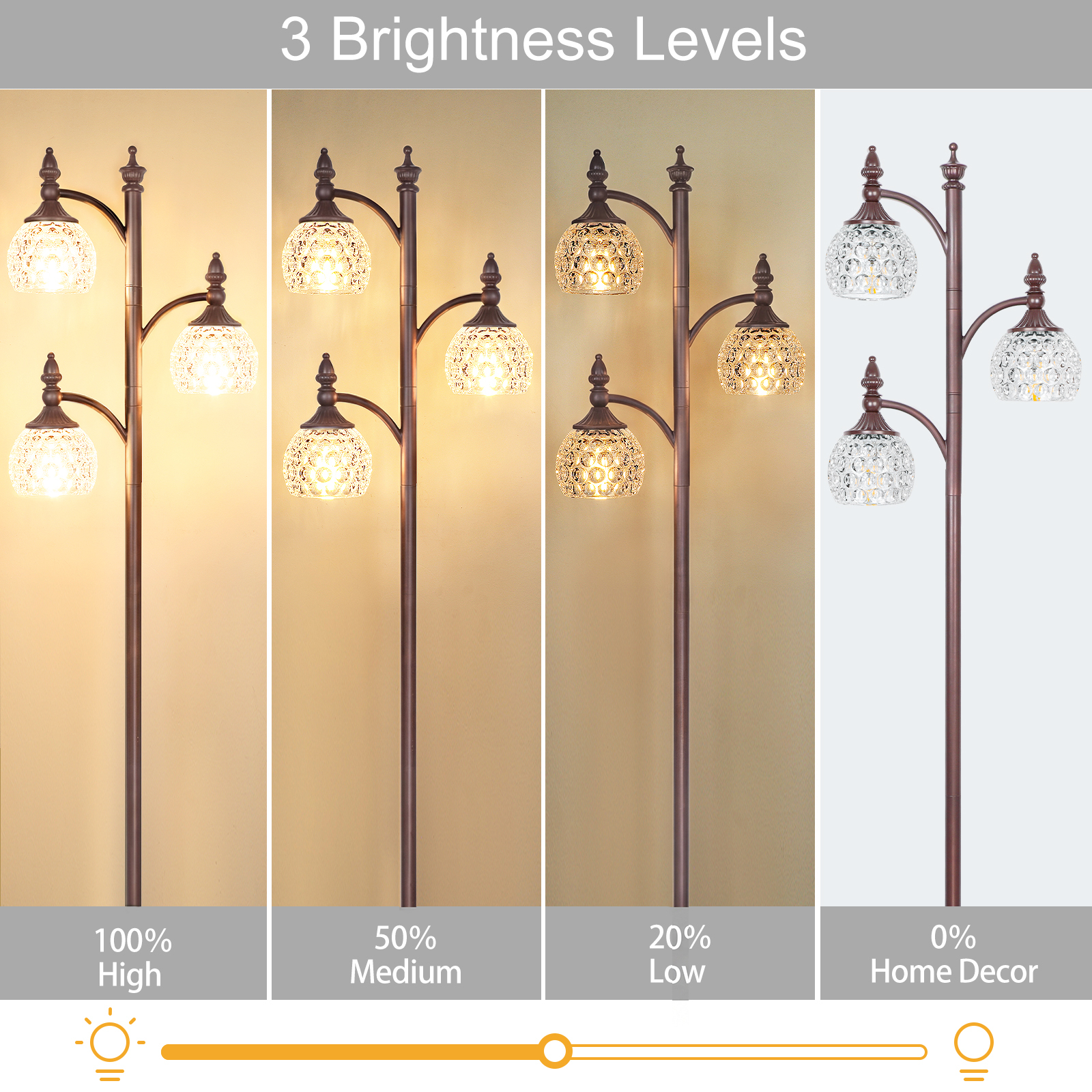 Metal & glass shade floor lamp 3 heads