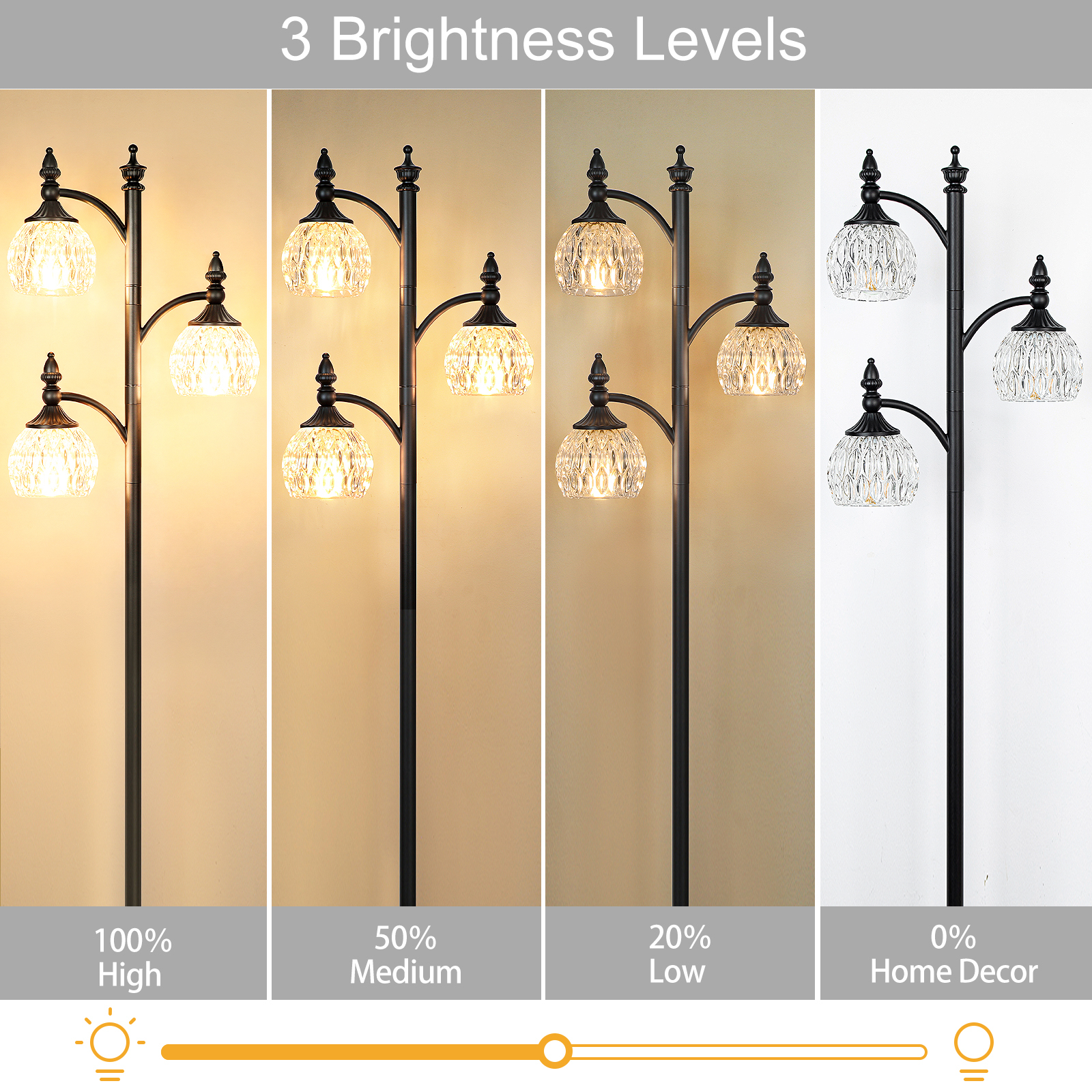 Metal & glass shade floor lamp 3 heads