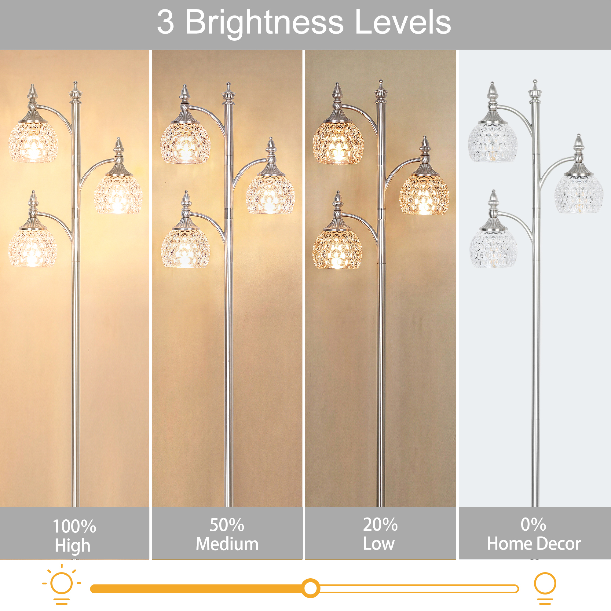 Metal & glass shade floor lamp 3 heads