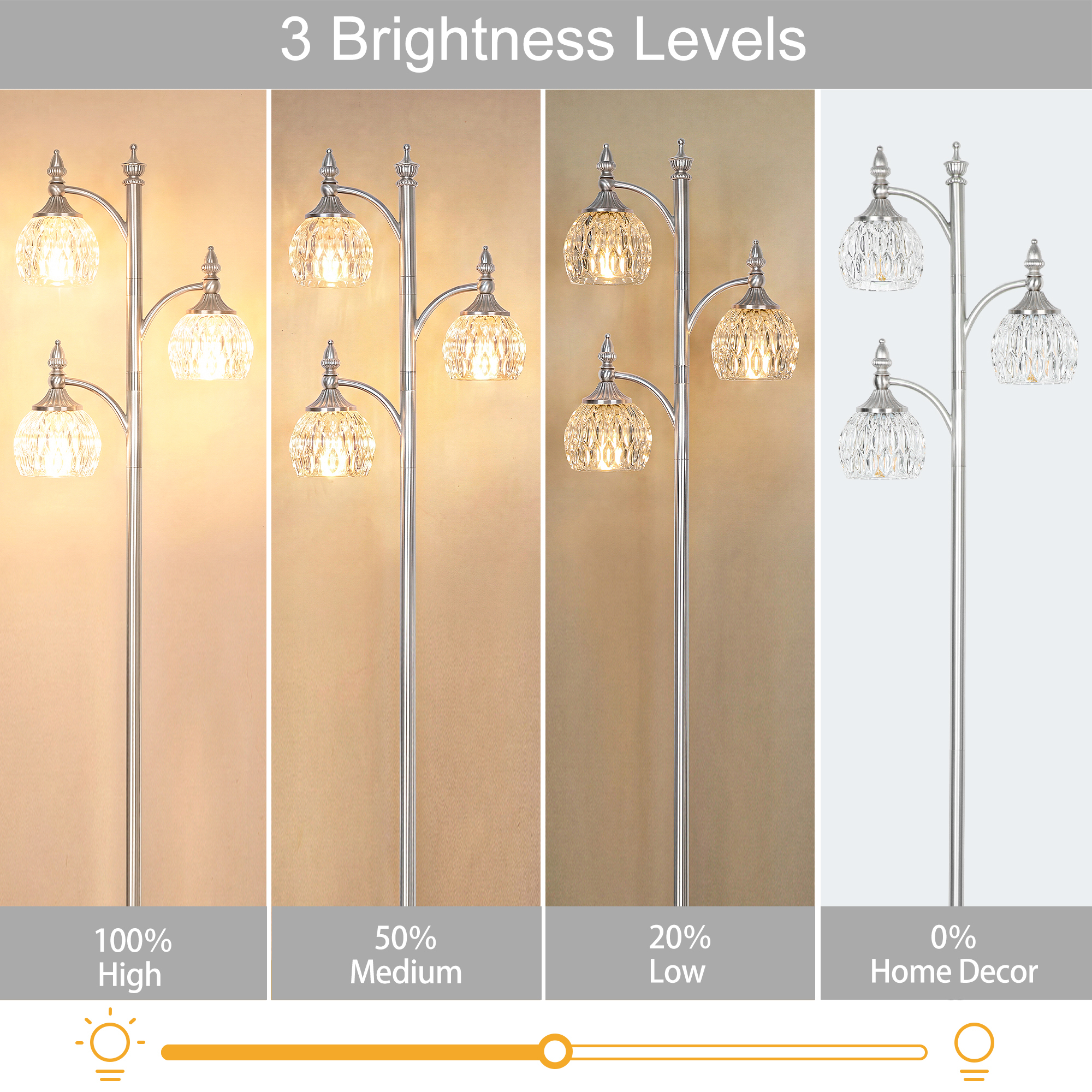 Metal & glass shade floor lamp 3 heads