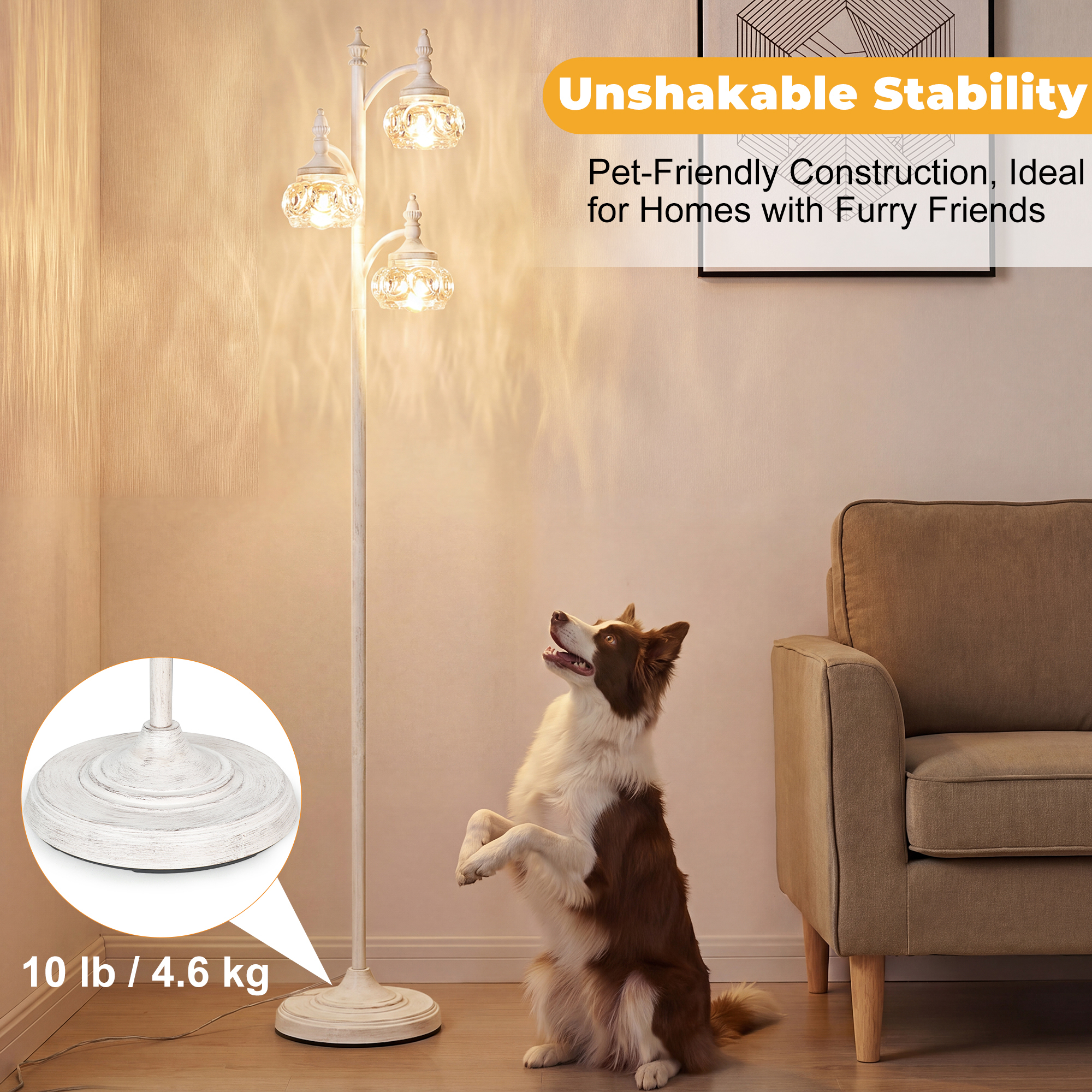 Metal & glass shade floor lamp 3 heads