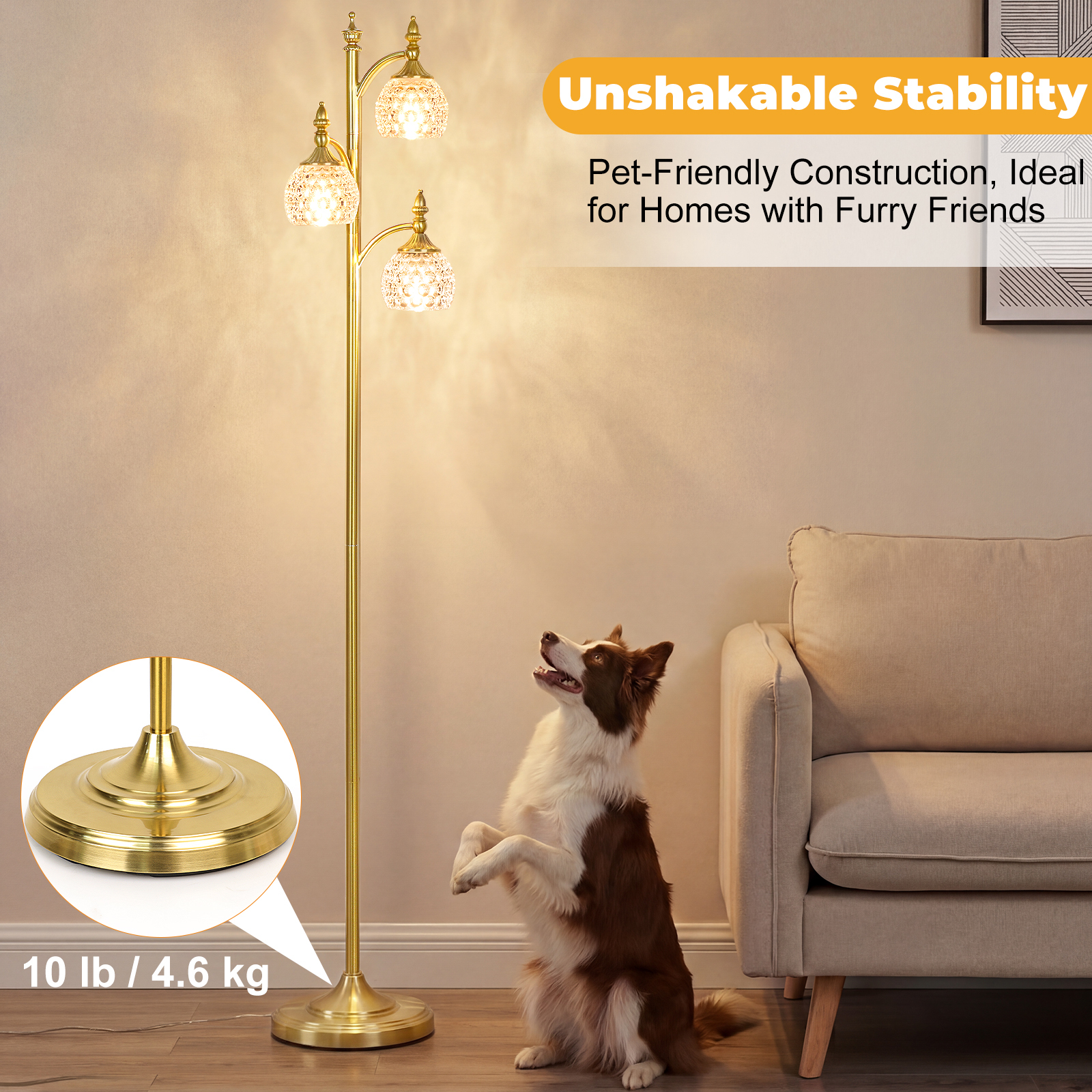 Metal & glass shade floor lamp 3 heads