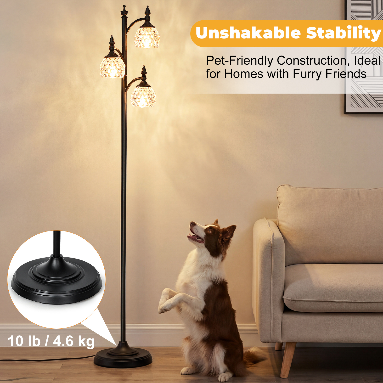 Metal & glass shade floor lamp 3 heads
