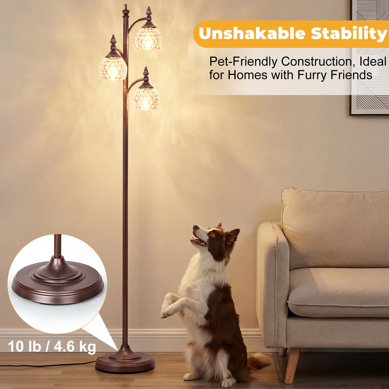 Metal & glass shade floor lamp 3 heads
