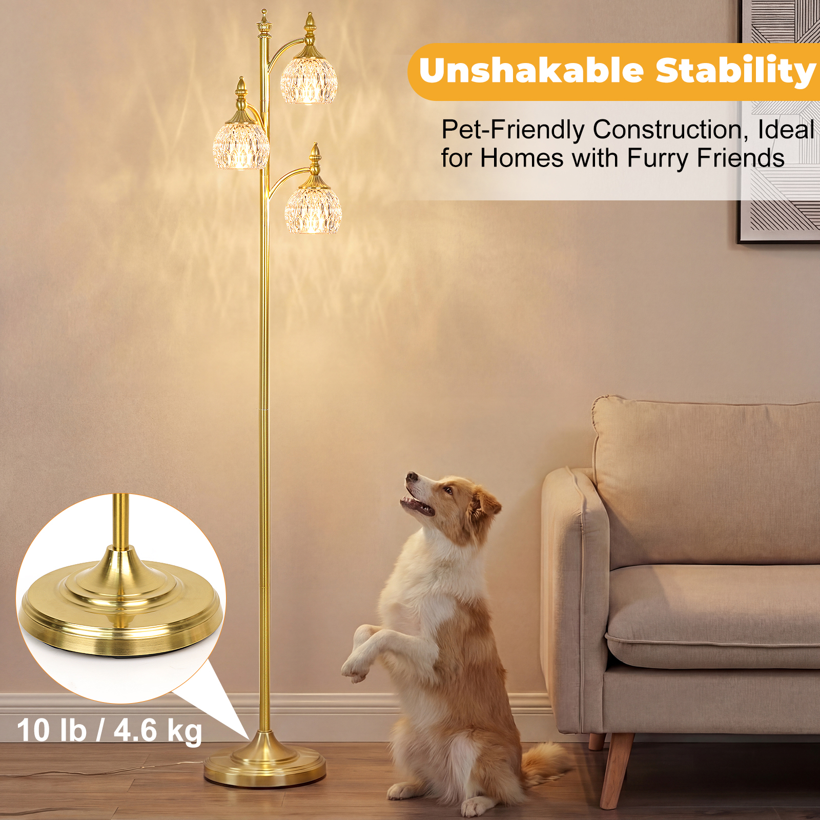 Metal & glass shade floor lamp 3 heads