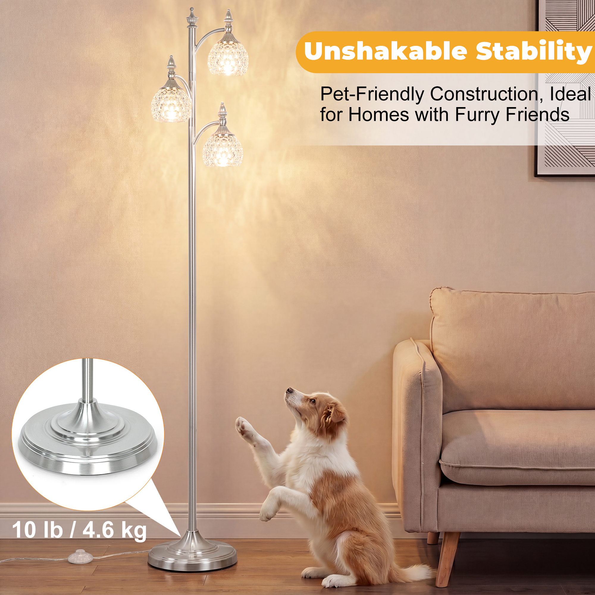 Metal & glass shade floor lamp 3 heads