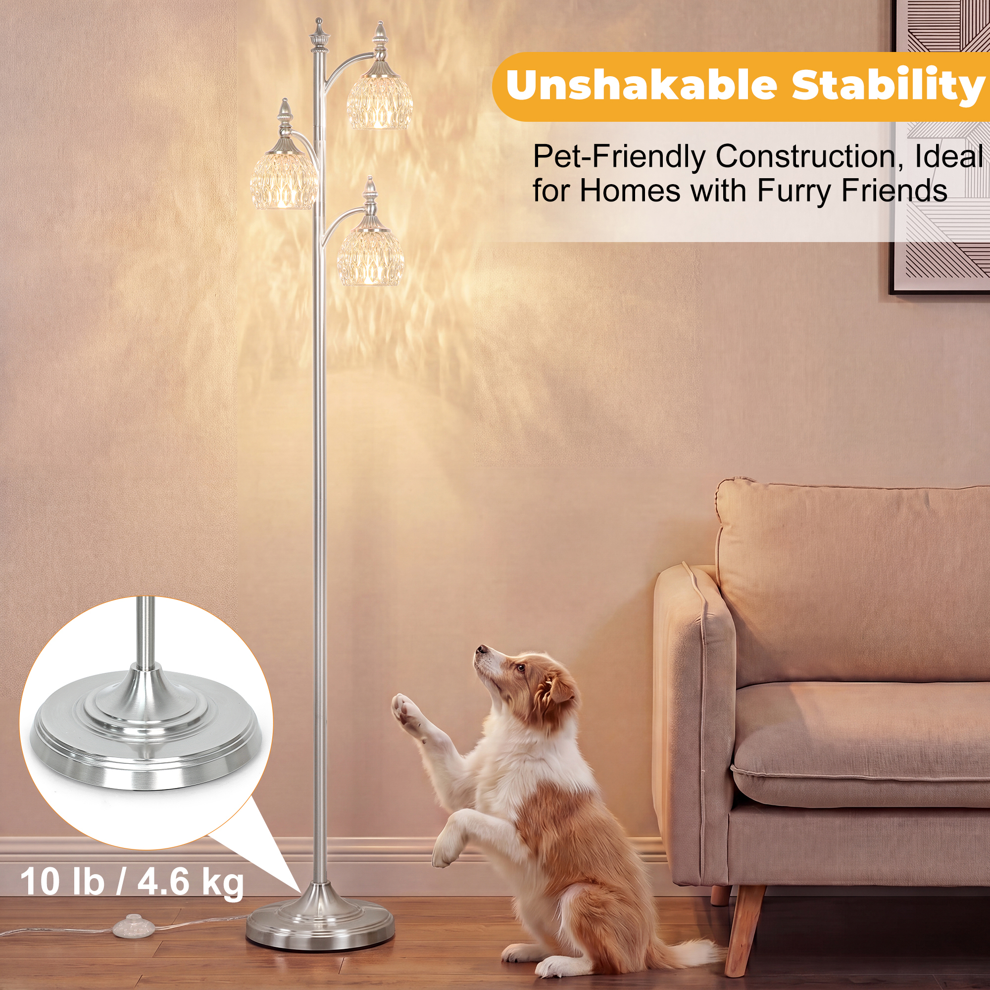 Metal & glass shade floor lamp 3 heads