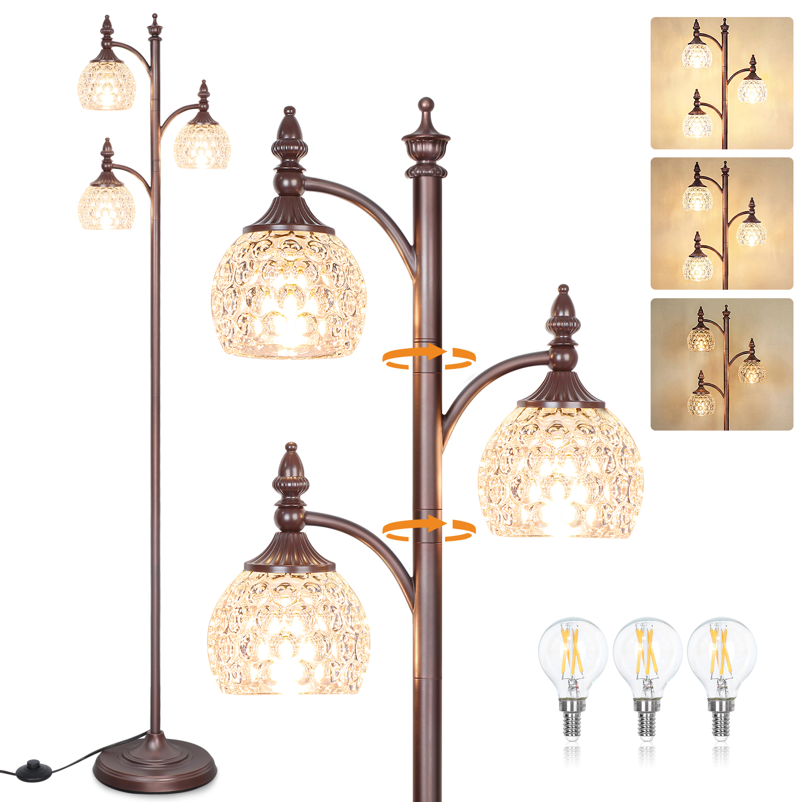 Metal & glass shade floor lamp 3 heads